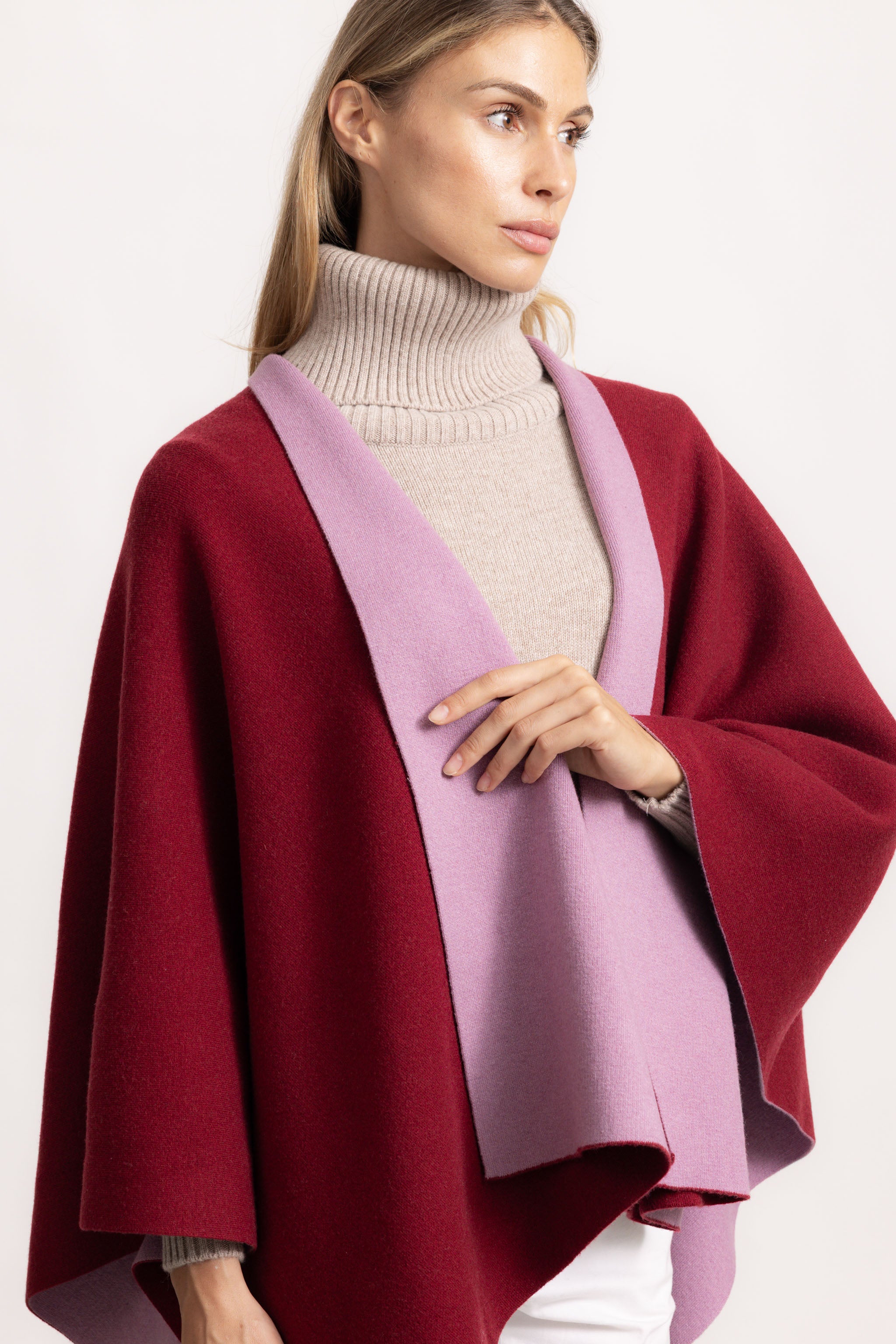 DIANA - Poncho double face (Rosa Soft/Bordeaux)