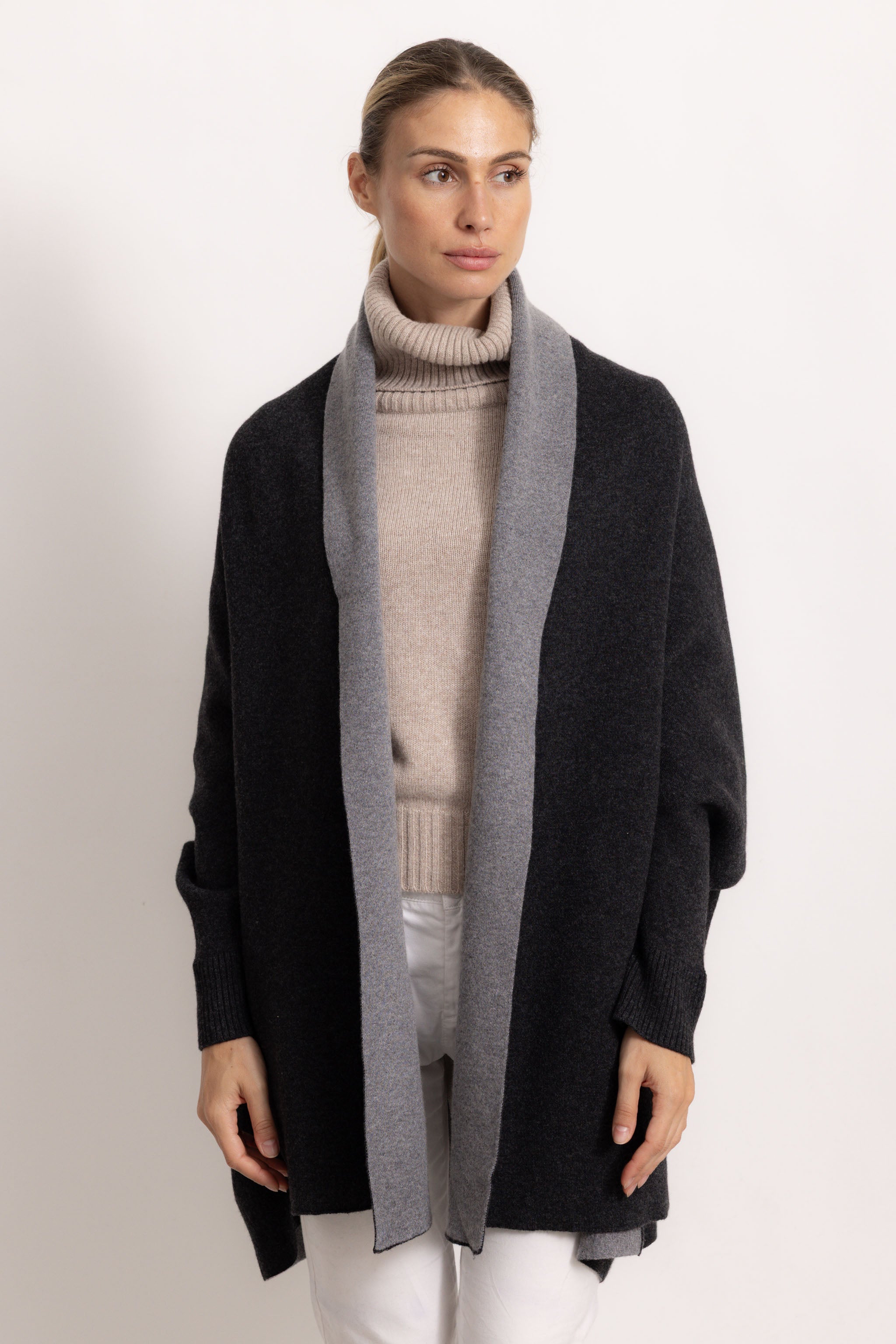 GINEVRA - Poncho con maniche (Antracite Scuro/Grigio Top)