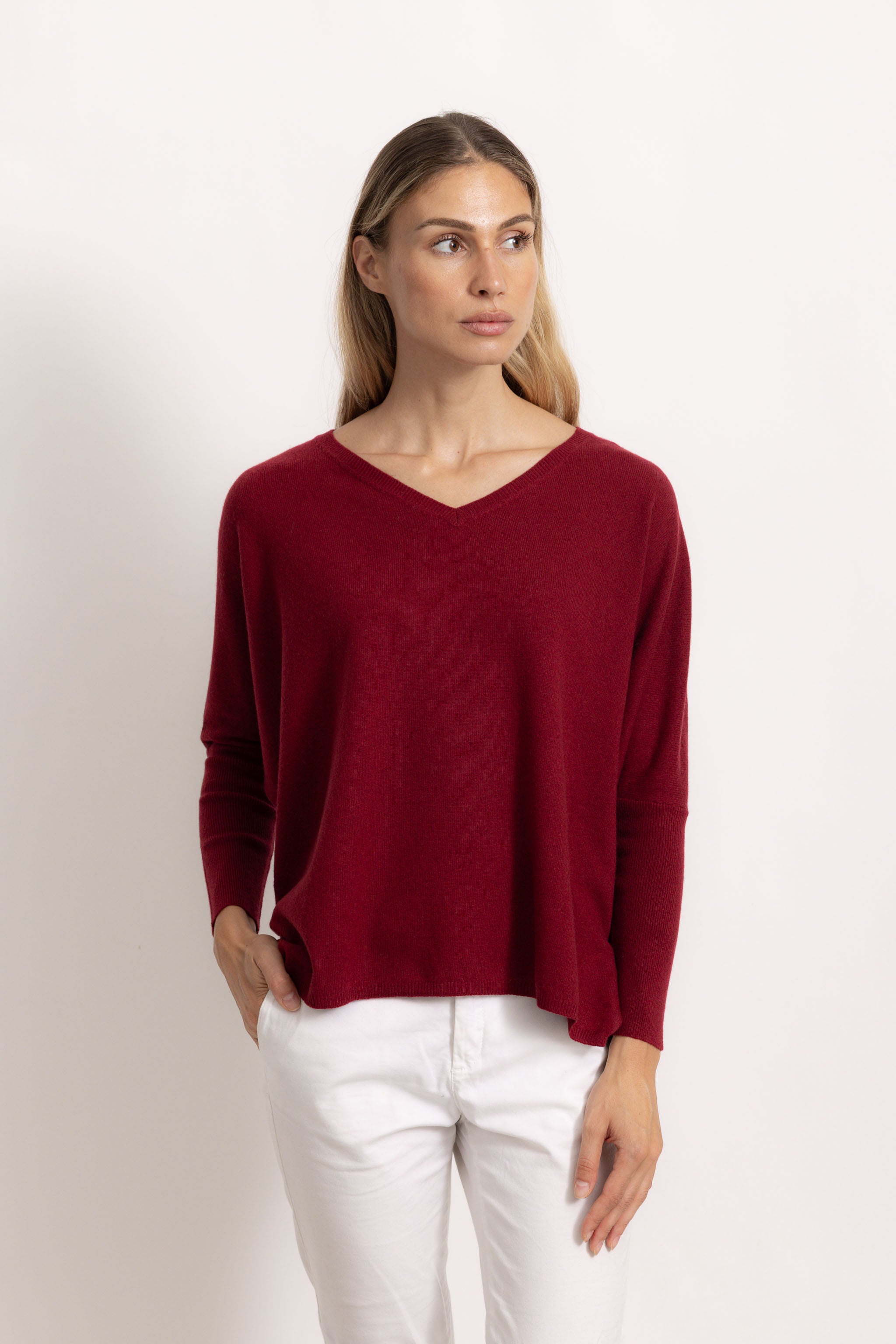 VITTORIA - Maglione con scollo v (Bordeaux)