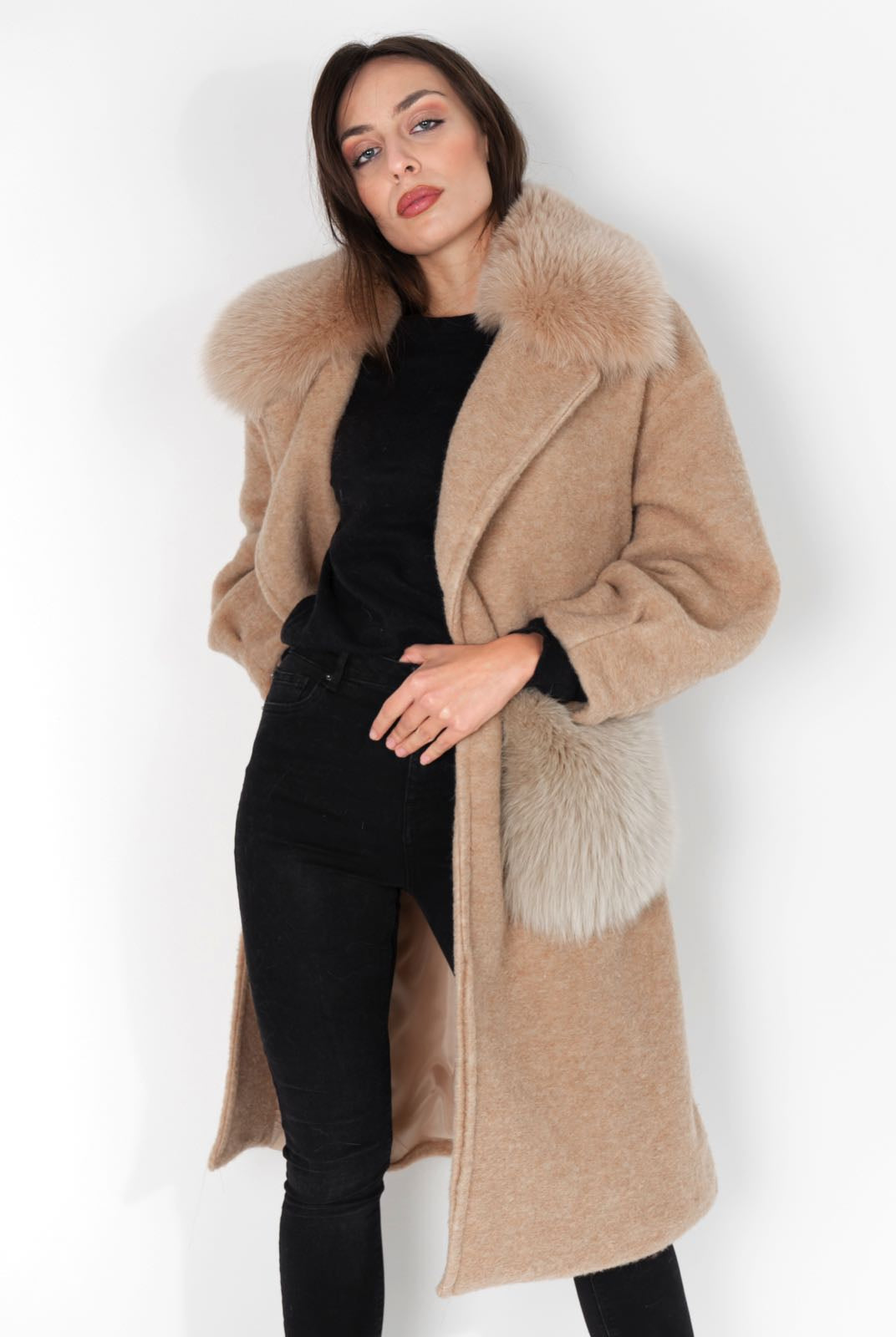 Cappottino Tasche E Collo In Volpe Cammello - Elisabettapanerai