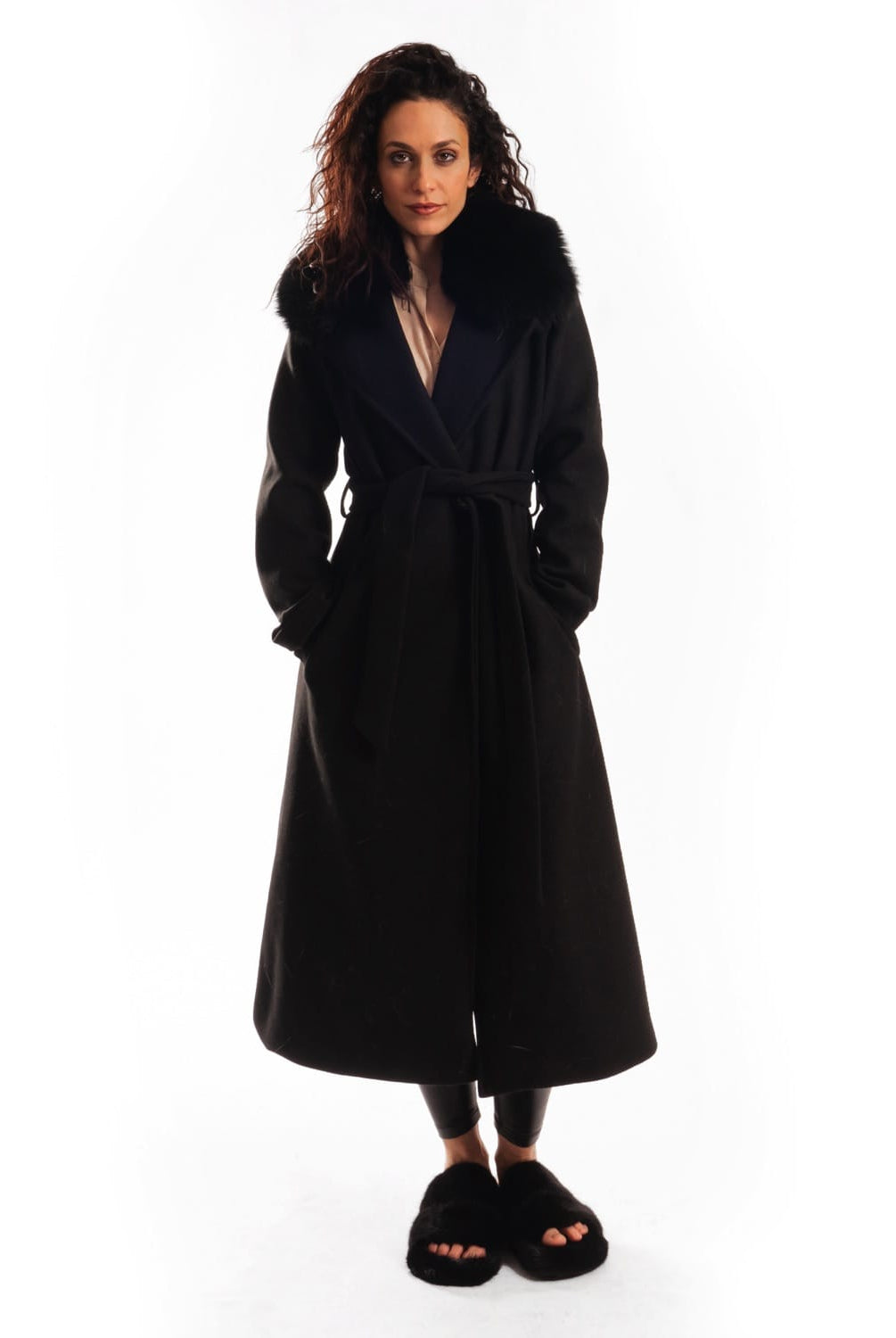 Cappotto con Cintura e Collo In Volpe Nero - Elisabettapanerai