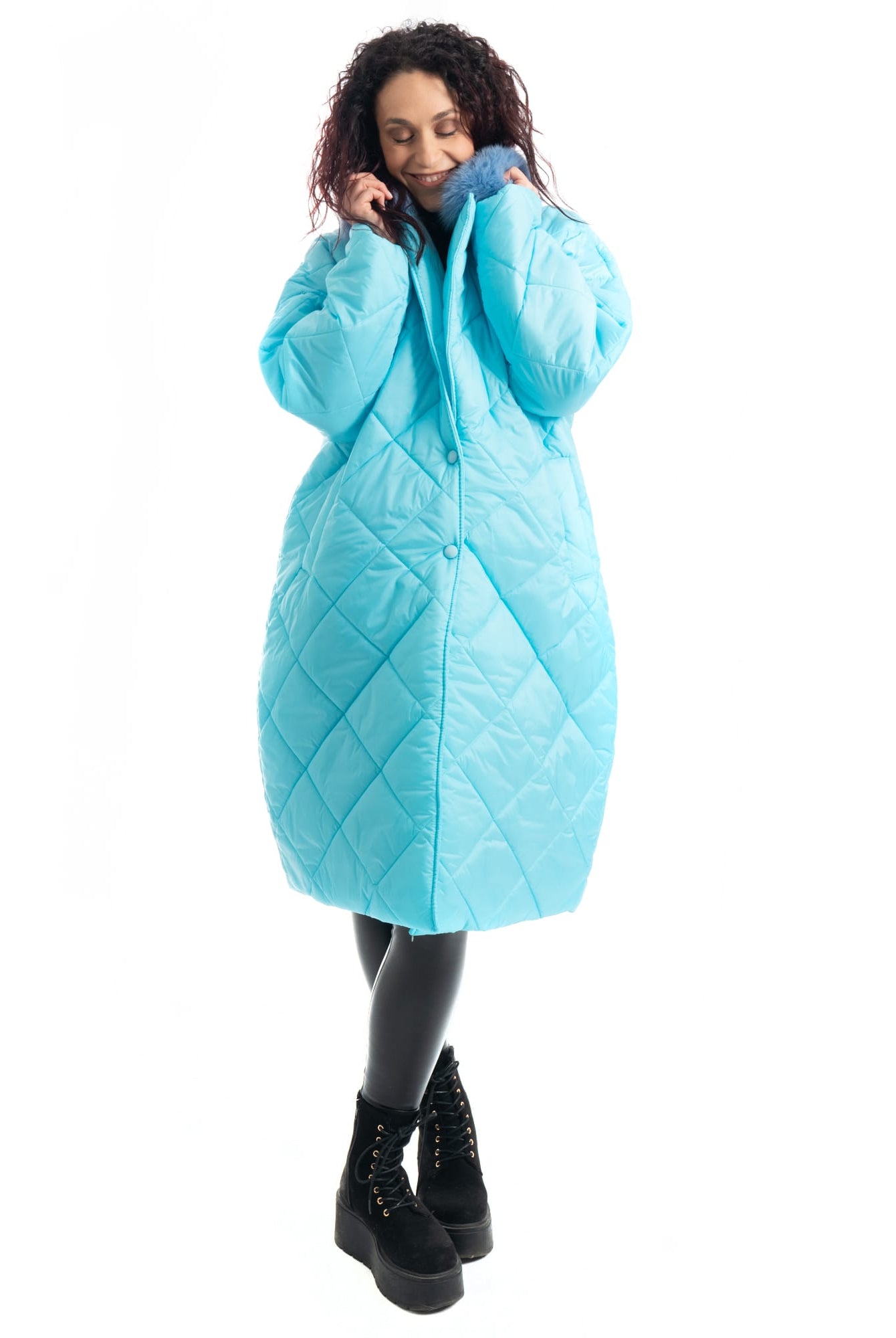 Cento Grammi con colletto in Volpe - Azzurro - Elisabettapanerai