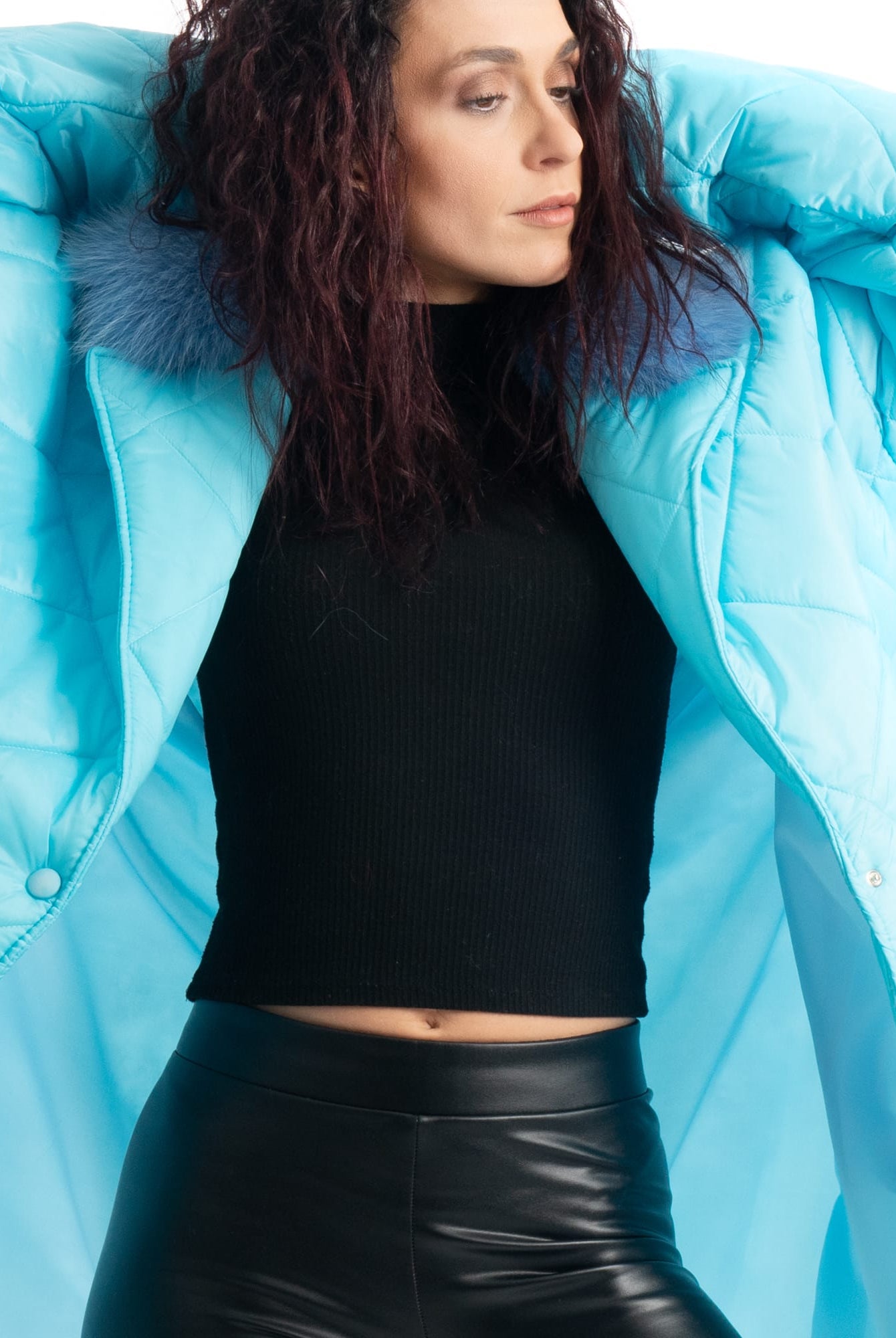 Cento Grammi con colletto in Volpe - Azzurro - Elisabettapanerai