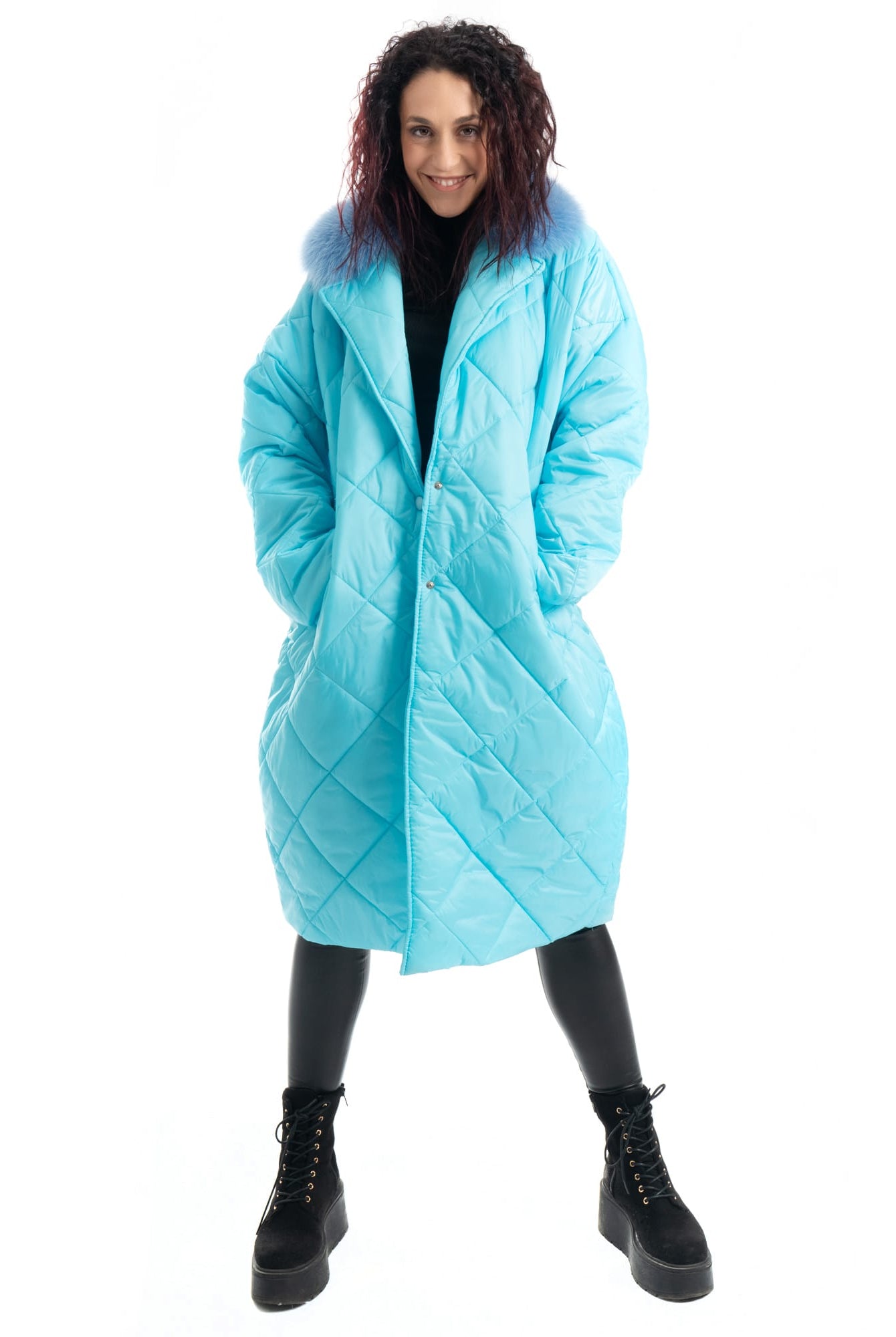 Cento Grammi con colletto in Volpe - Azzurro - Elisabettapanerai