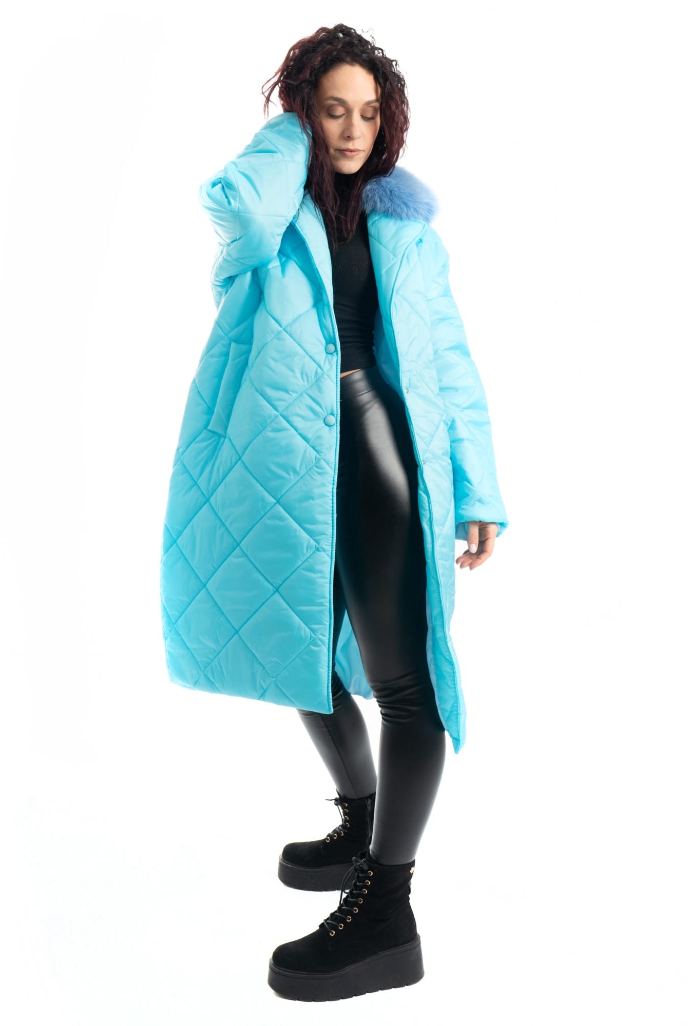 Cento Grammi con colletto in Volpe - Azzurro - Elisabettapanerai