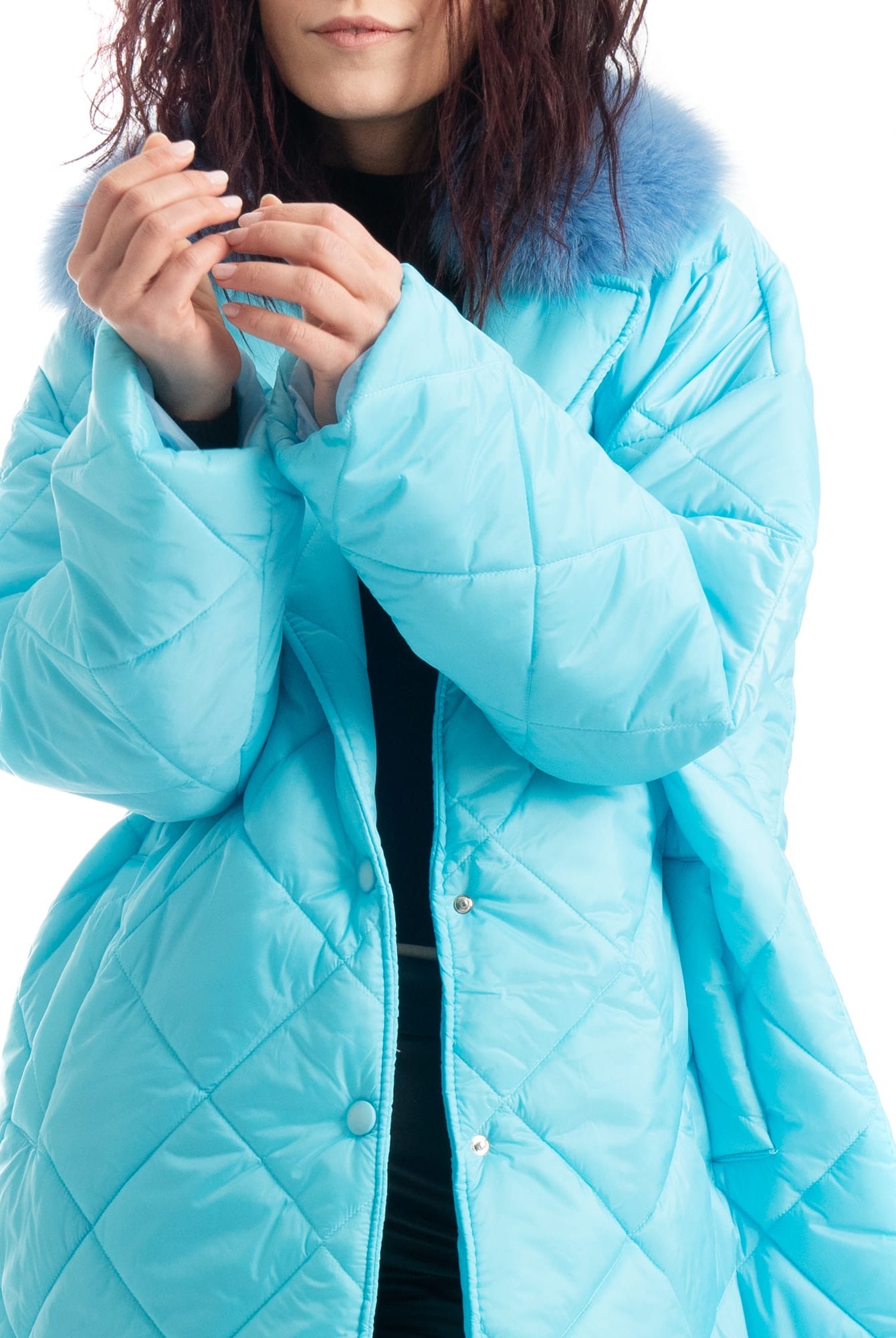 Cento Grammi con colletto in Volpe - Azzurro - Elisabettapanerai