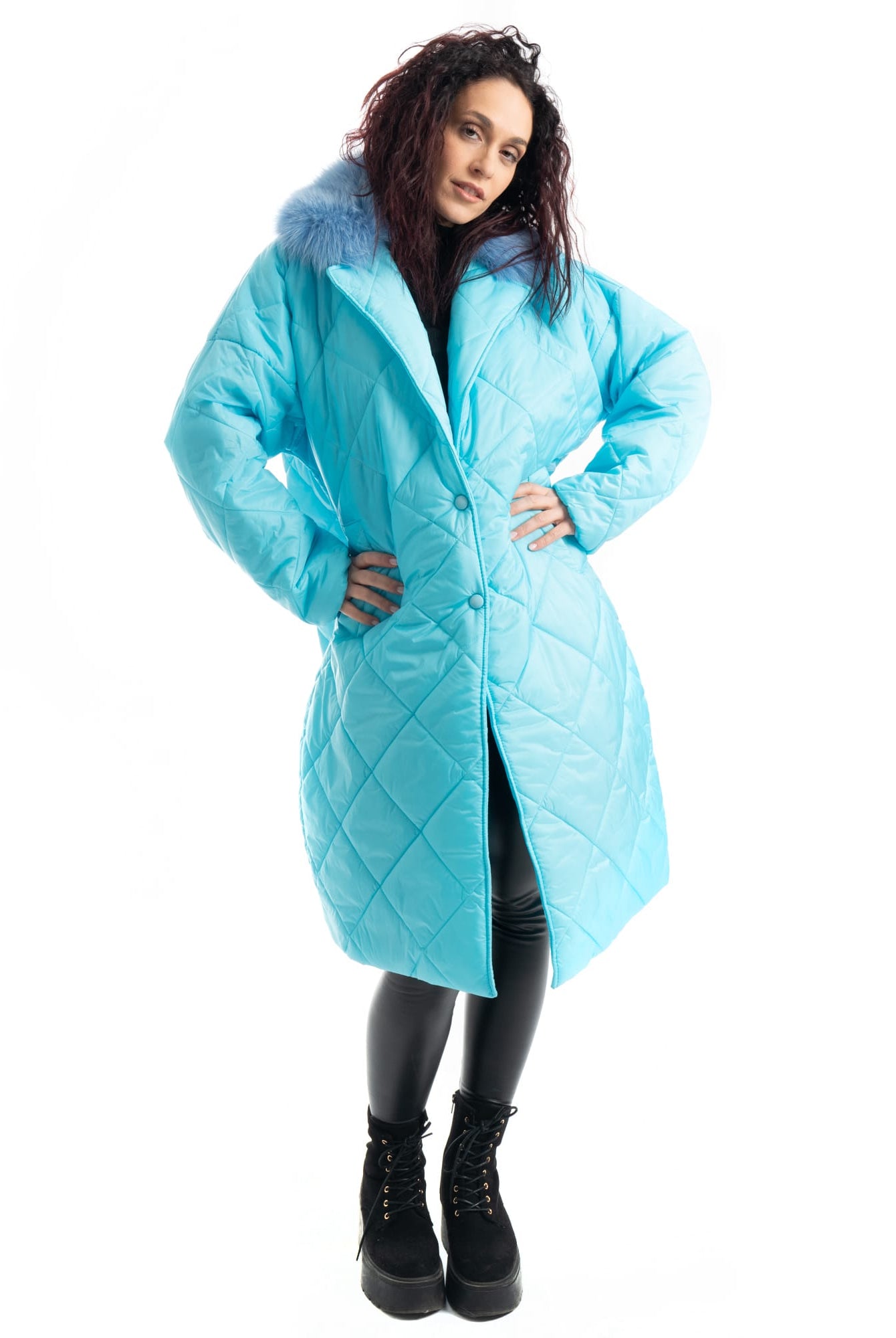 Cento Grammi con colletto in Volpe - Azzurro - Elisabettapanerai