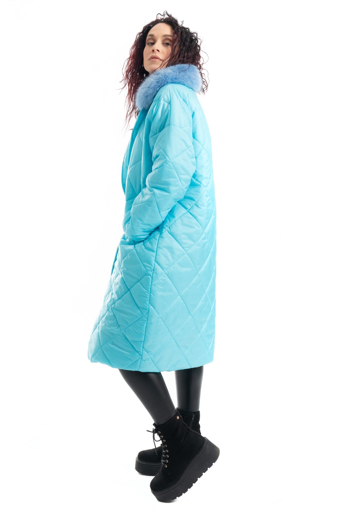 Cento Grammi con colletto in Volpe - Azzurro - Elisabettapanerai