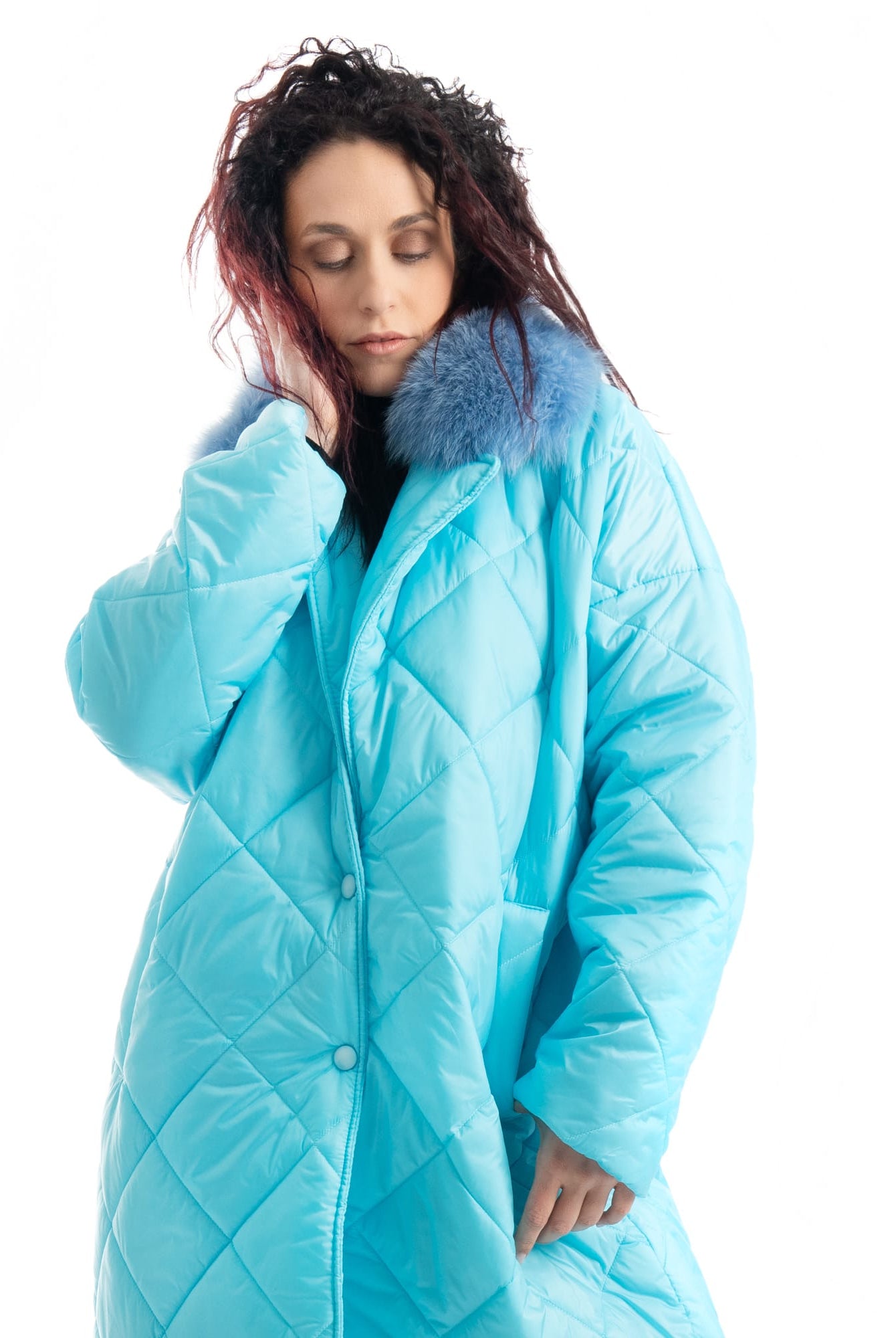 Cento Grammi con colletto in Volpe - Azzurro - Elisabettapanerai