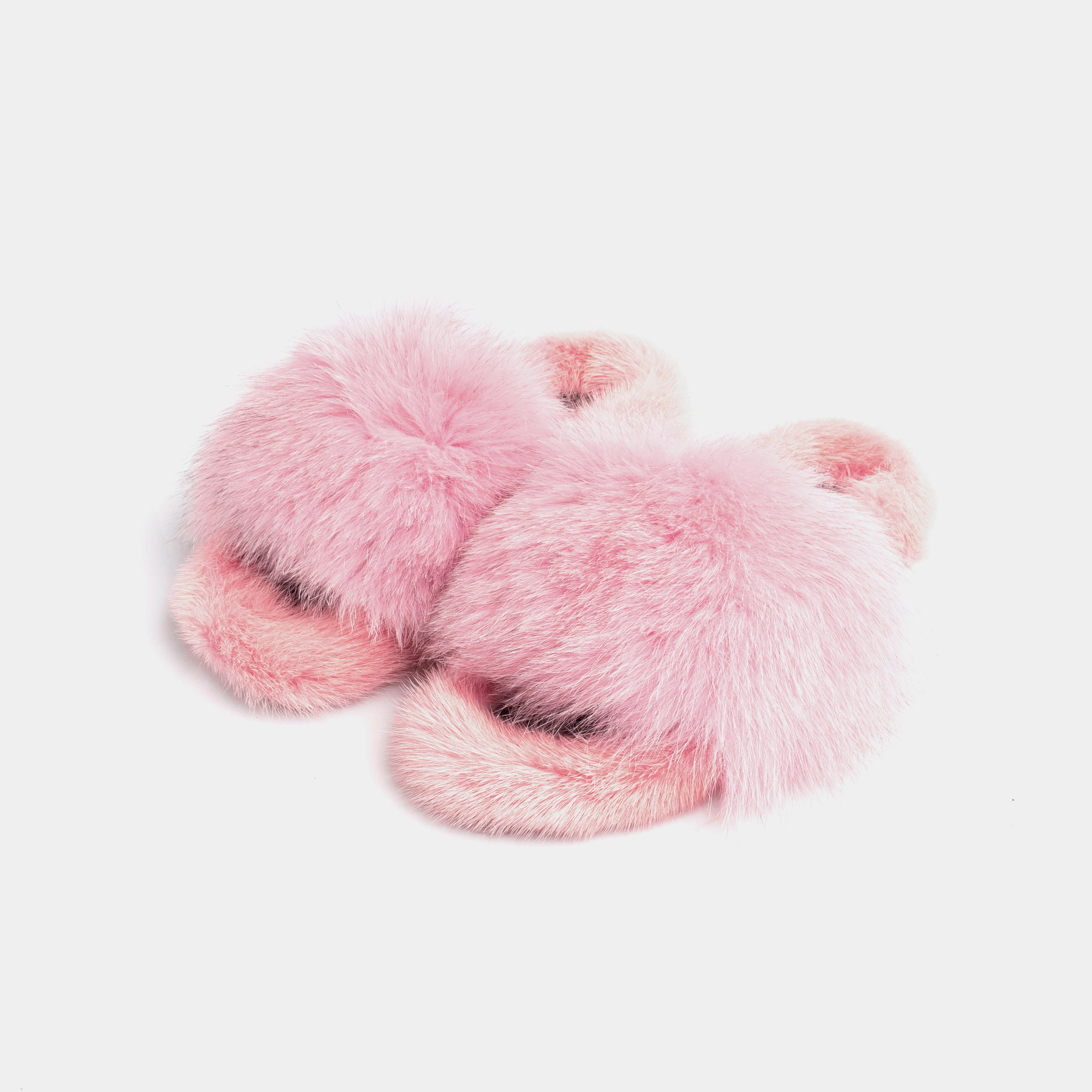 ASPEN - Slippers with Mink Fur and Pink Fox