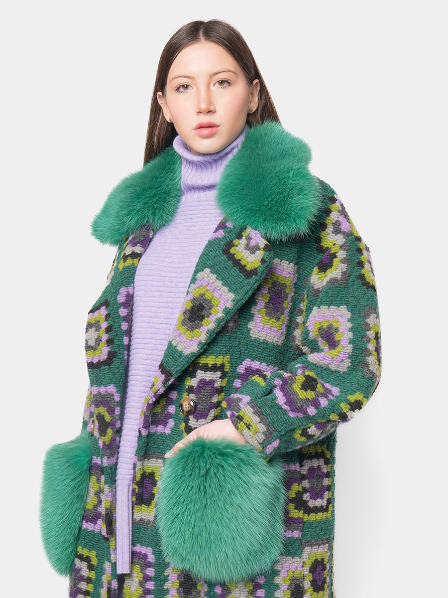 CROCHET COAT - Purple and lilac on green