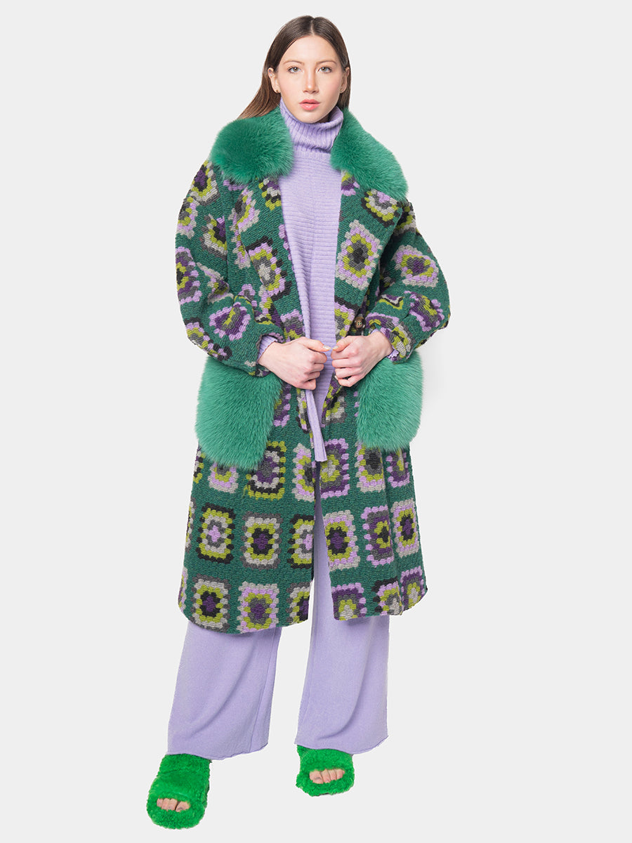 CROCHET COAT - Purple and lilac on green