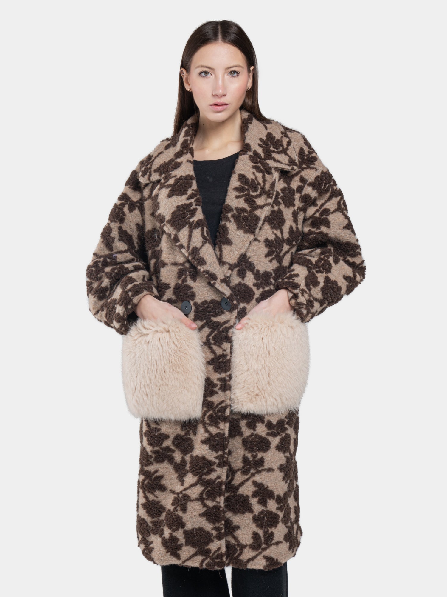 SMALL FIORI COAT - Brown on beige