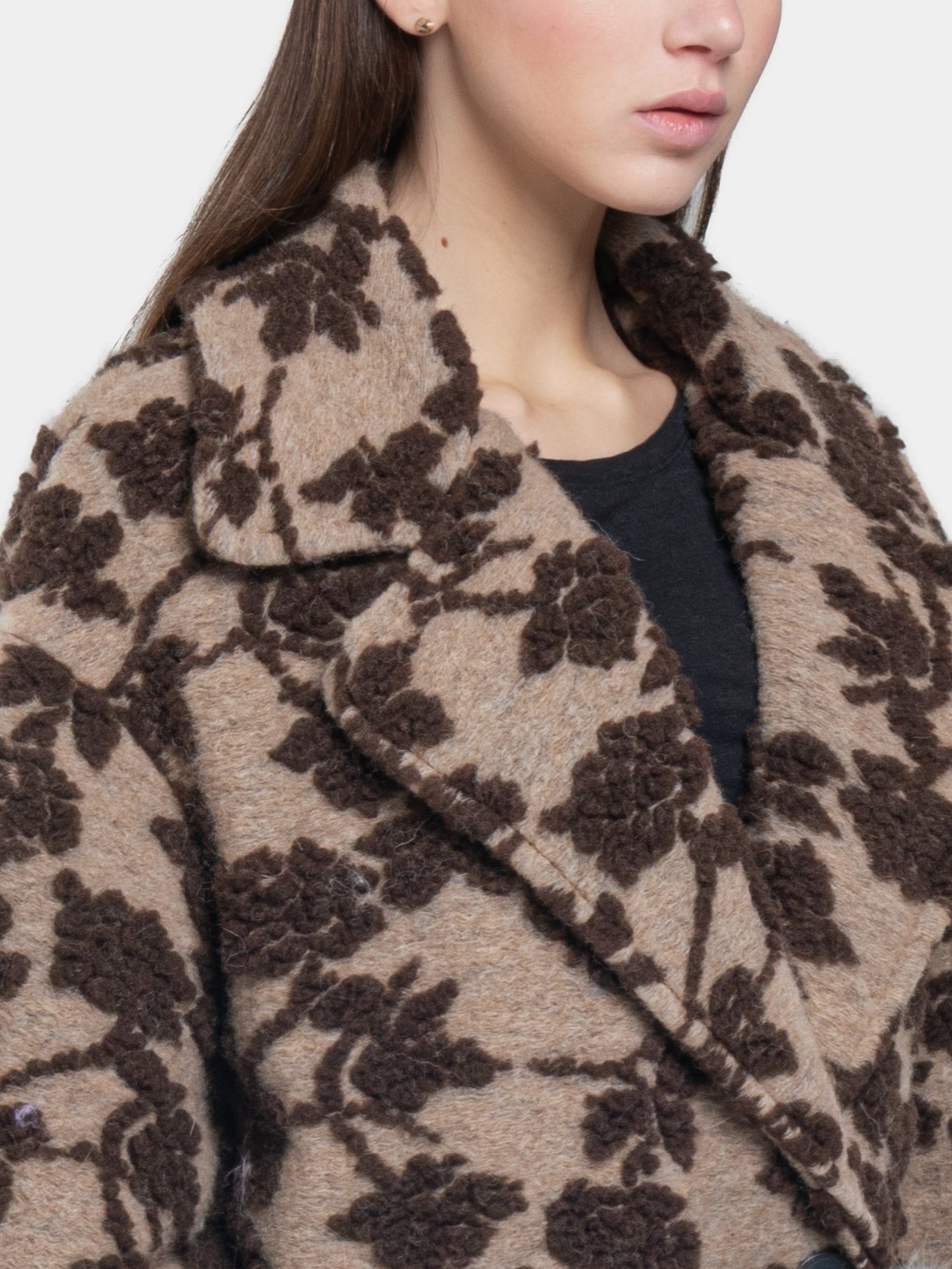 CAPPOTTO FIORI SMALL - Marrone su beige