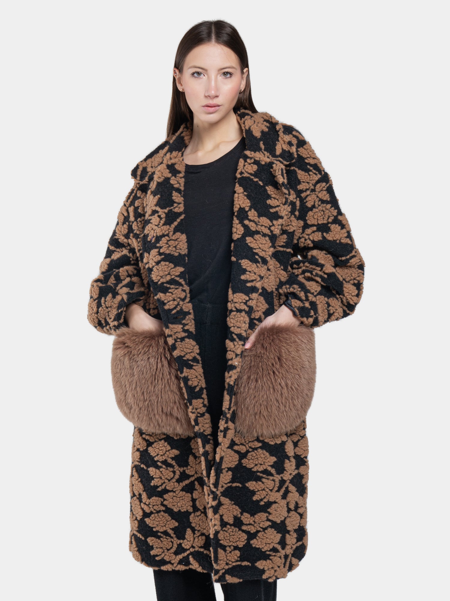 CAPPOTTO FIORI SMALL - Marrone su nero