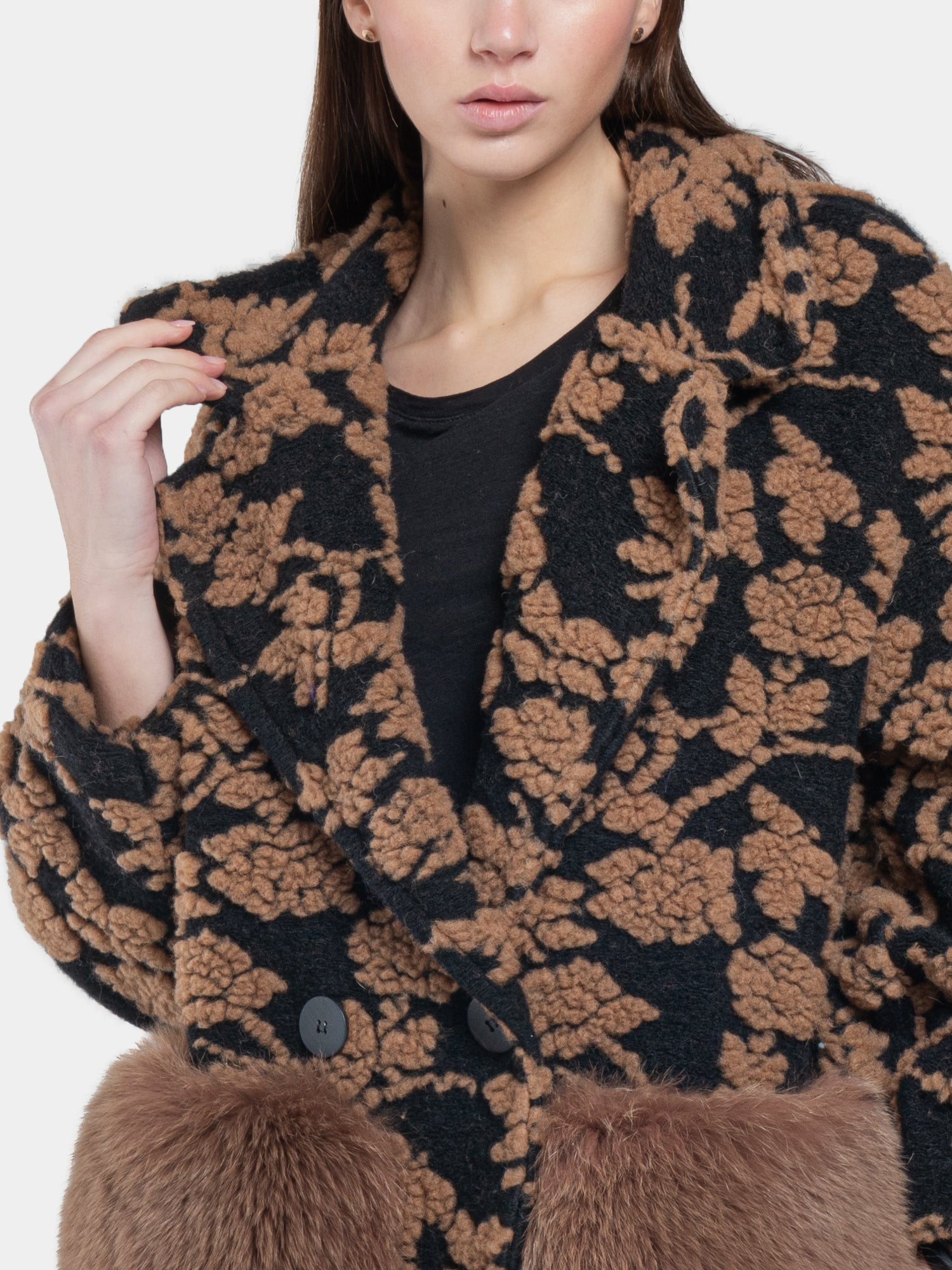 CAPPOTTO FIORI SMALL - Marrone su nero