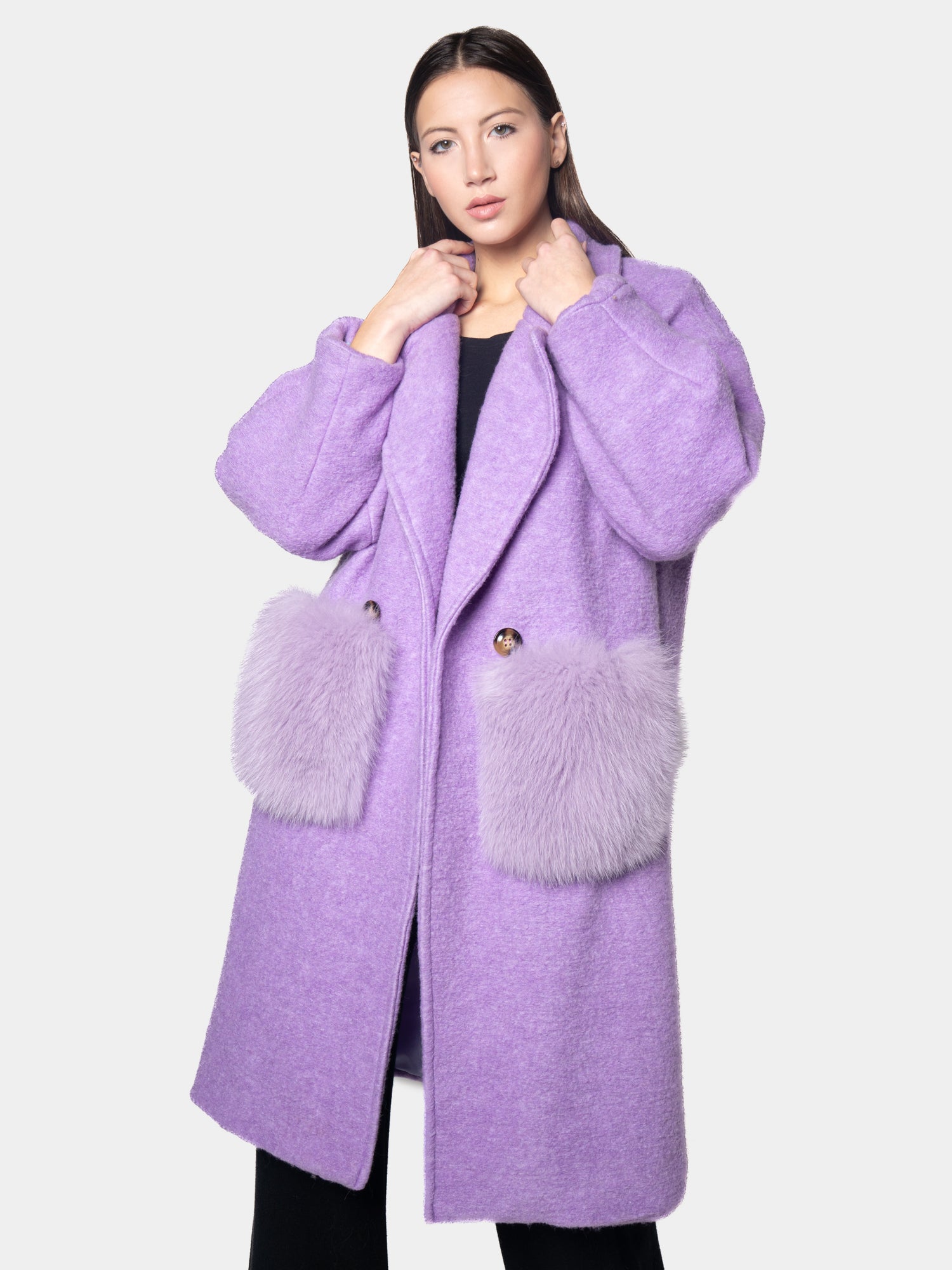 Lilac Fox Coat With Pockets