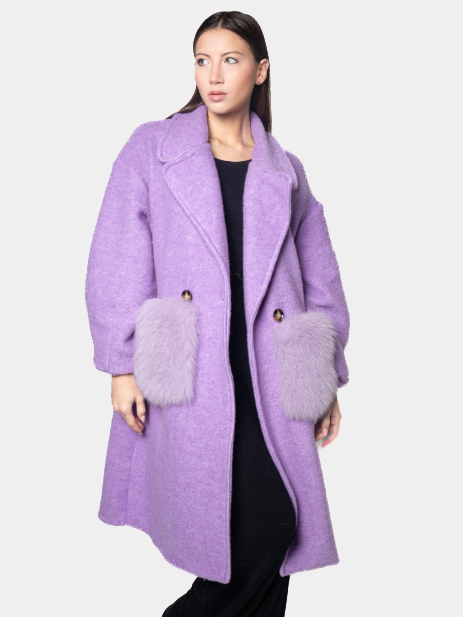 Lilac Fox Coat With Pockets