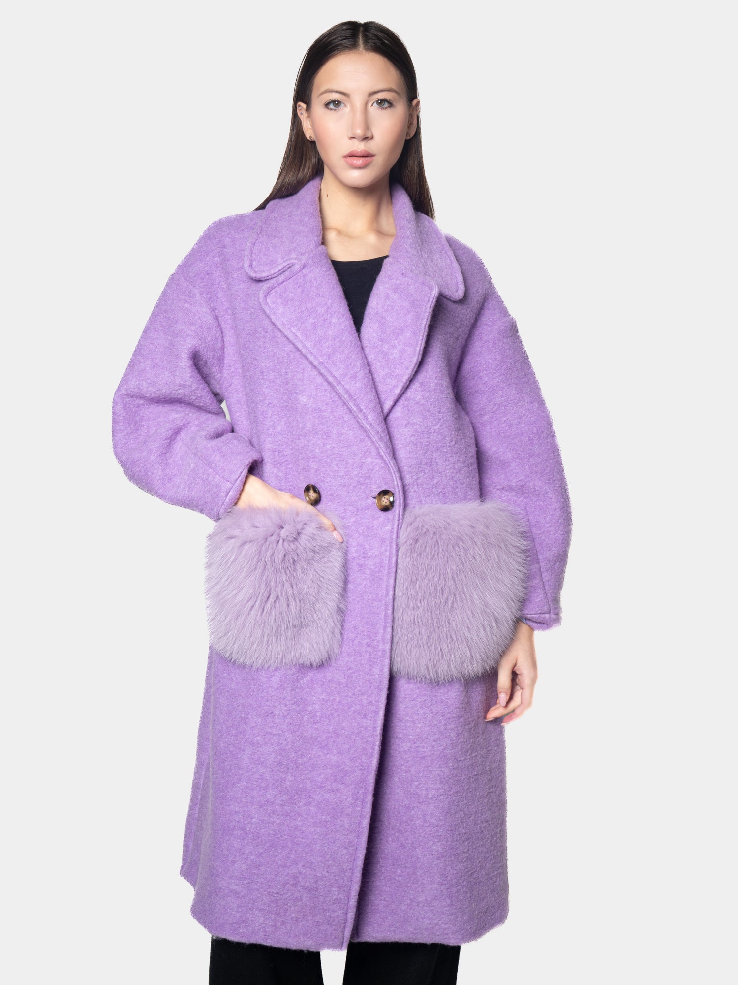 Lilac Fox Coat With Pockets