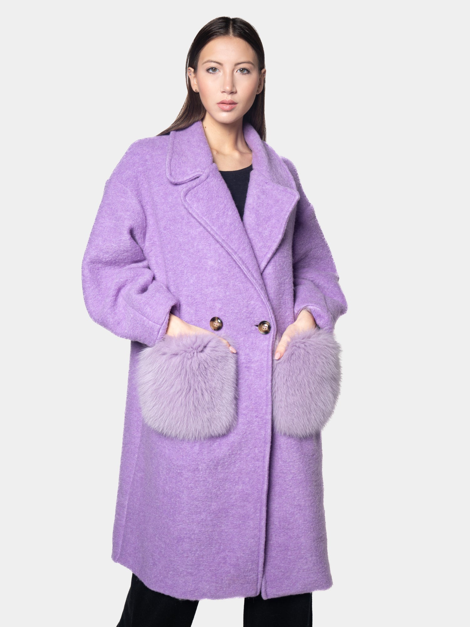 Lilac Fox Coat With Pockets