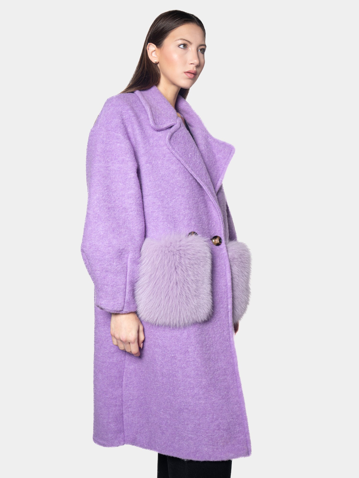 Lilac Fox Coat With Pockets