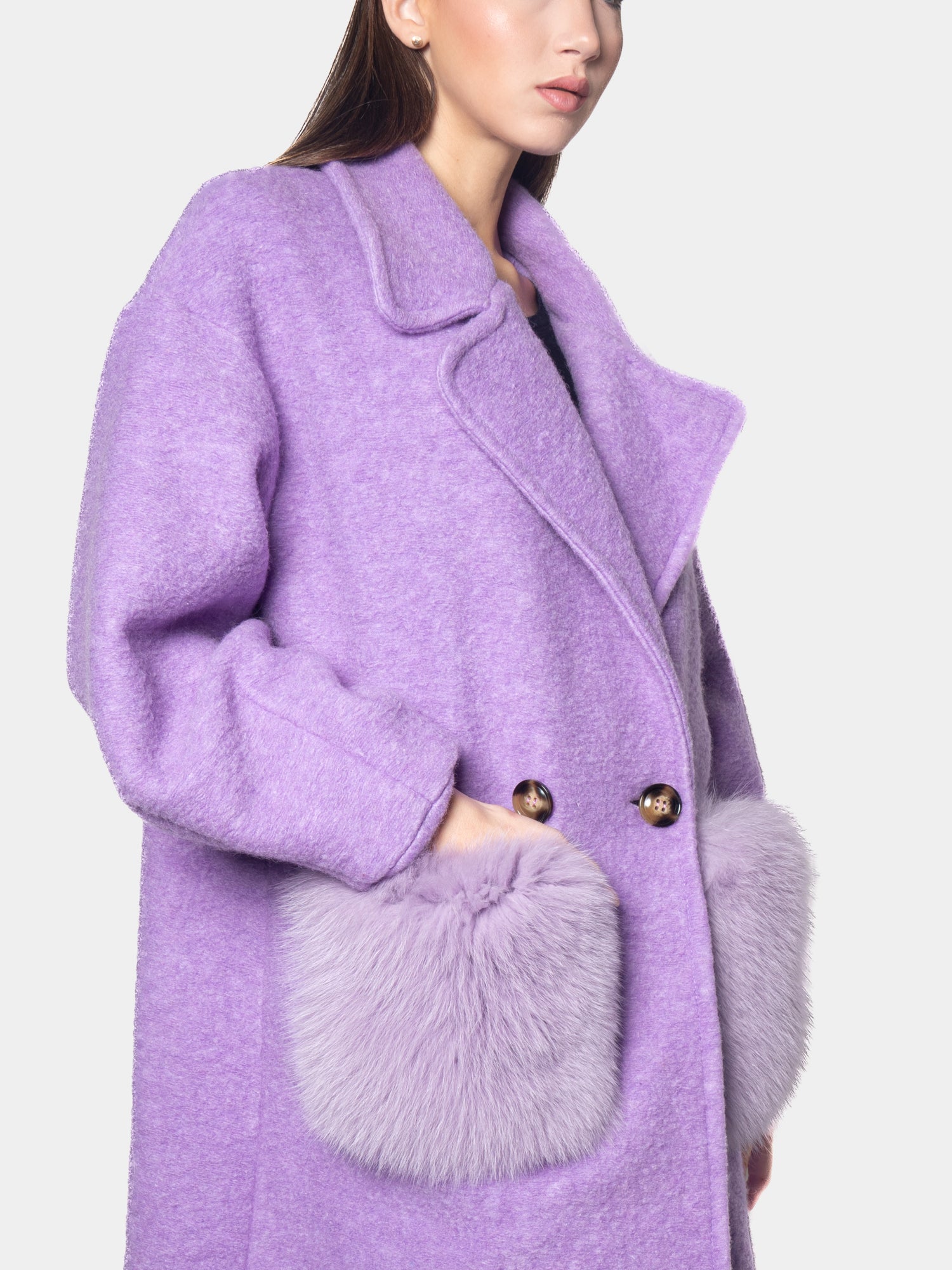 Lilac Fox Coat With Pockets