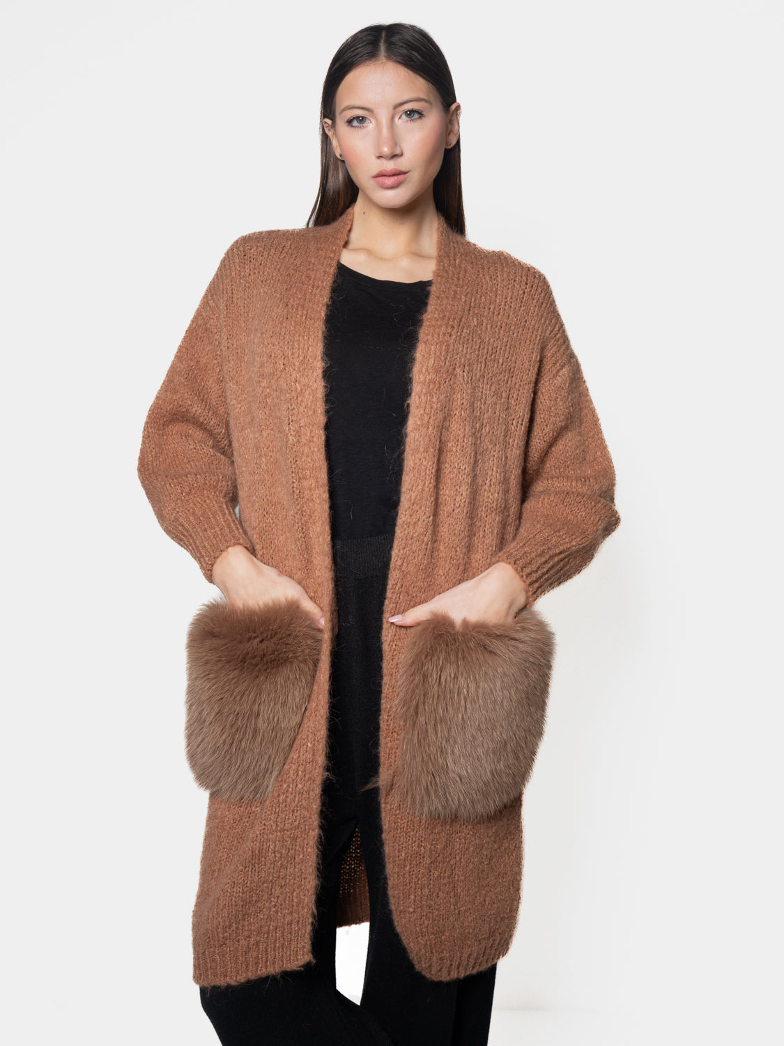 CARDIGAN - pockets in beige fox fur