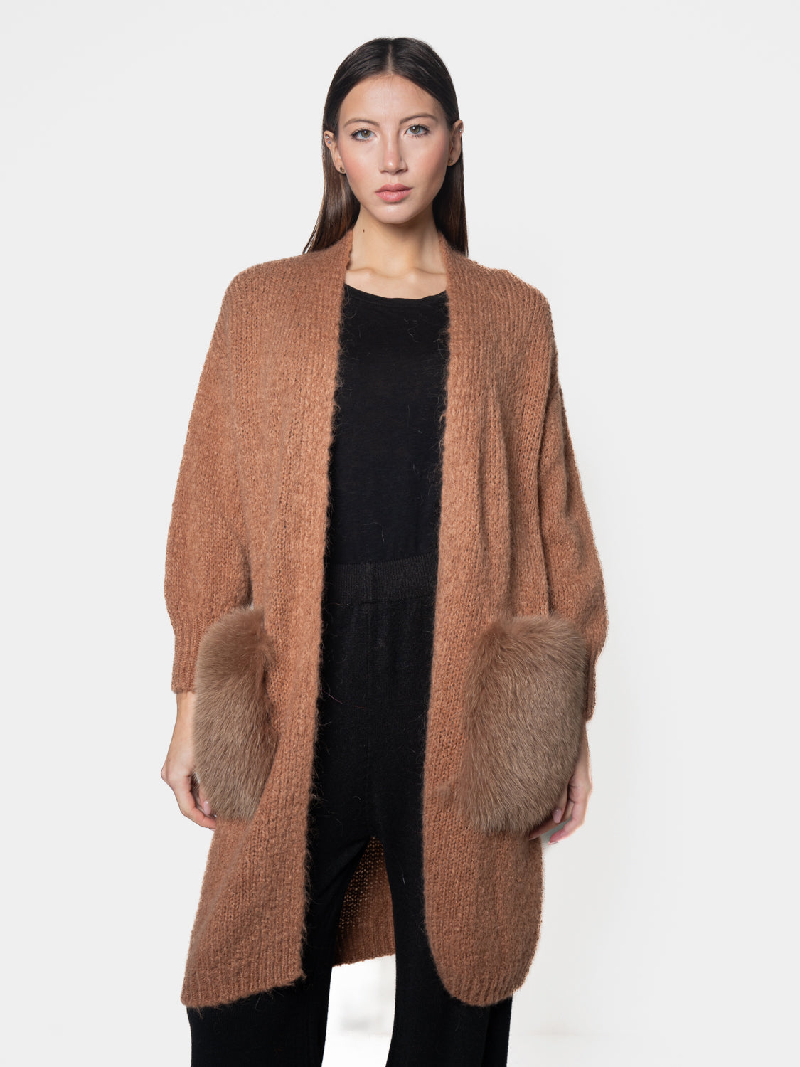 CARDIGAN - bolsillos de zorro beige