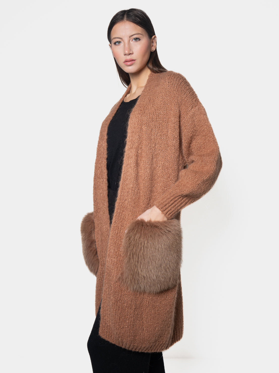 CARDIGAN - pockets in beige fox fur