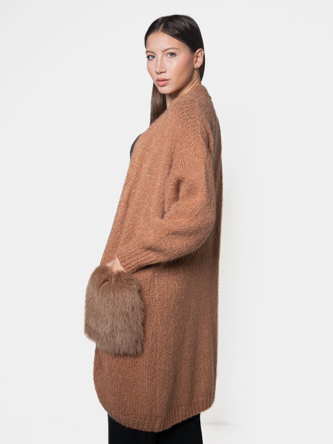 CARDIGAN - pockets in beige fox fur