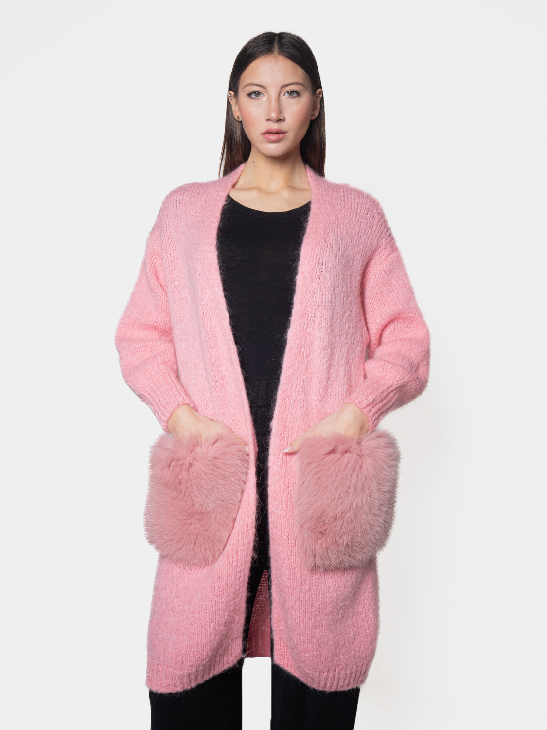 CARDIGAN - tasche in volpe rosa