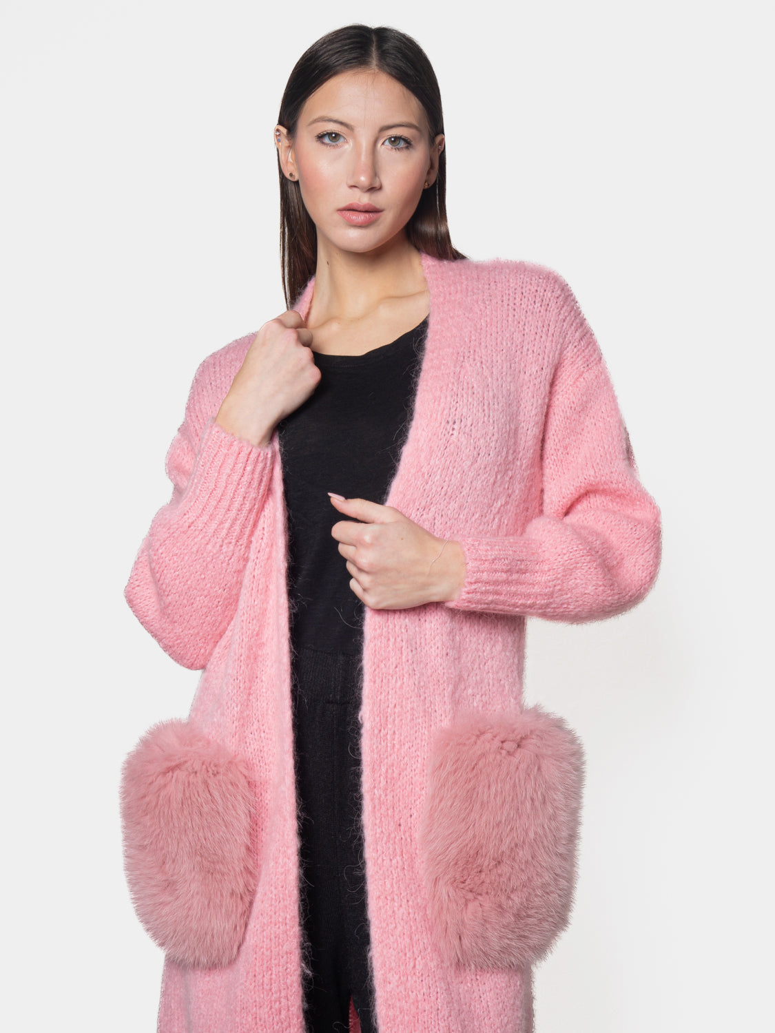 CARDIGAN - tasche in volpe rosa