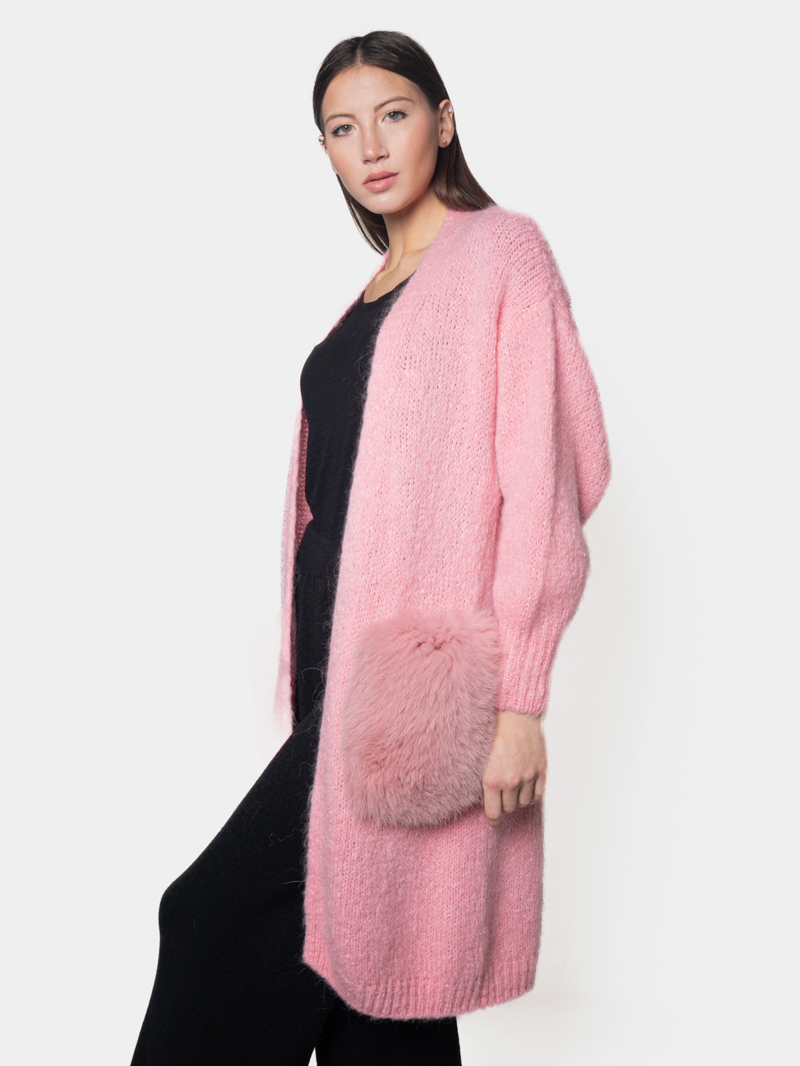 CARDIGAN - tasche in volpe rosa