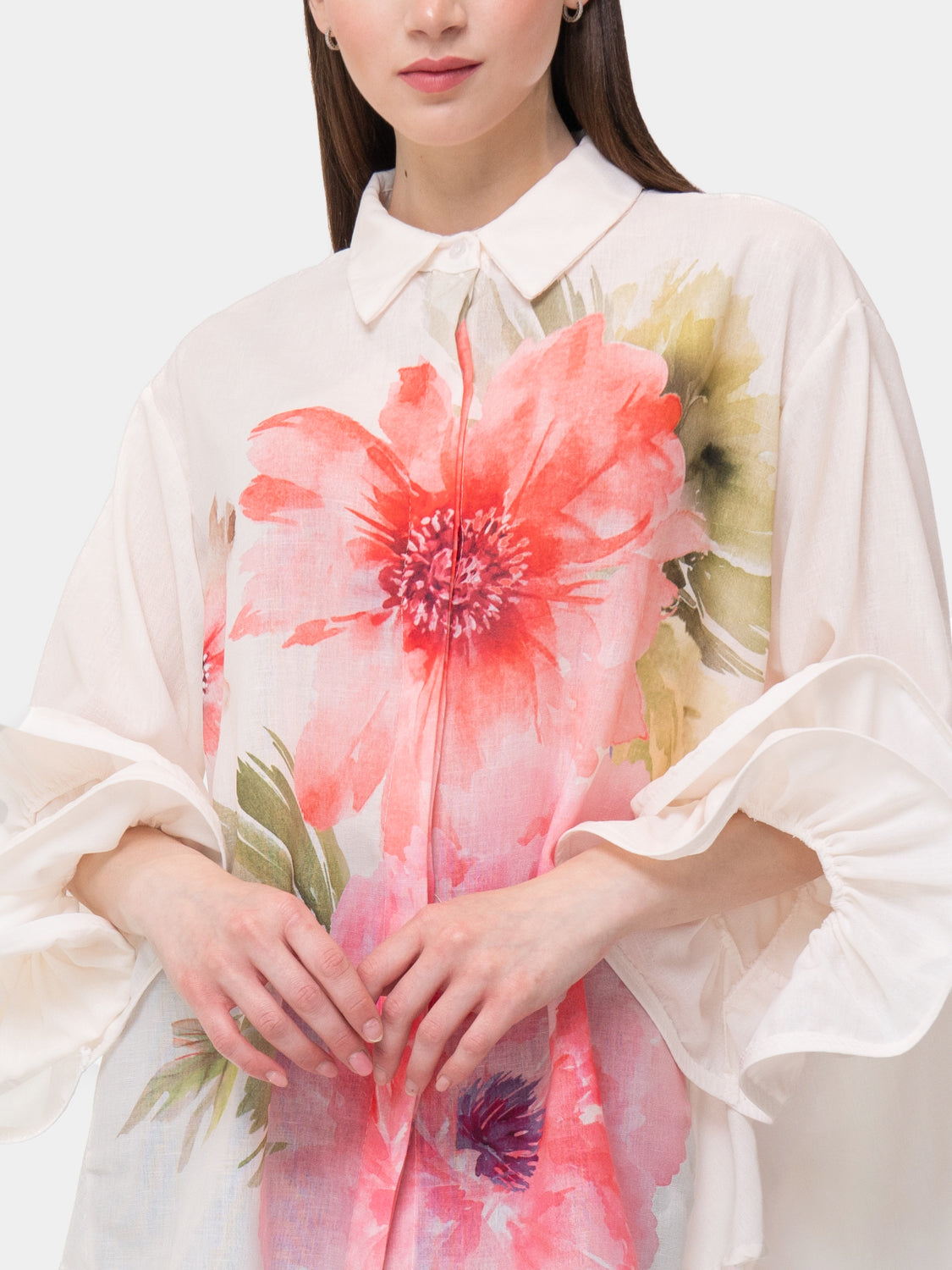 Camicia FLAMENCO - Fiori rosa - Bianco