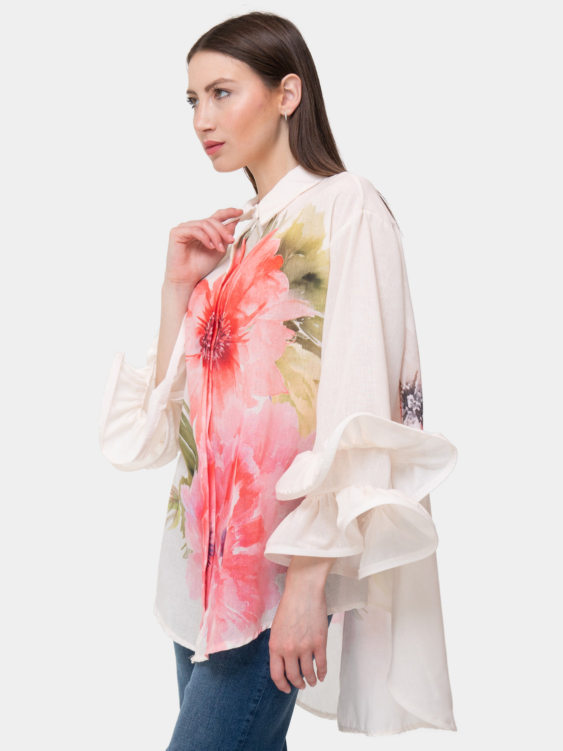 Camicia FLAMENCO - Fiori rosa - Bianco