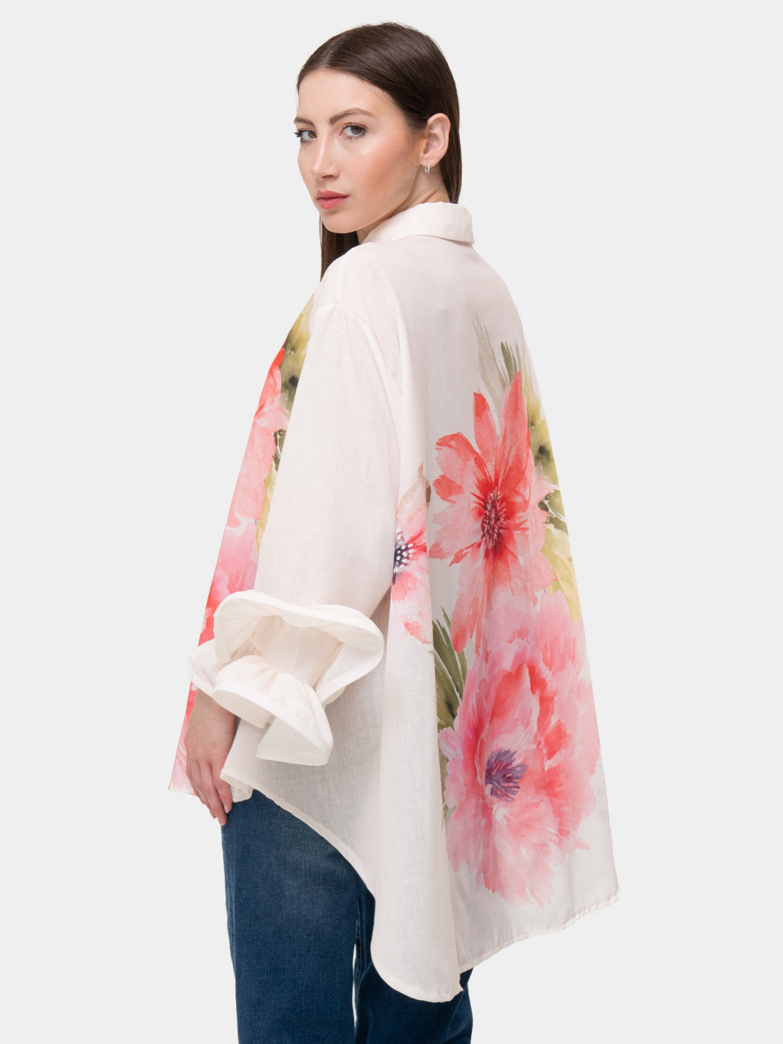 Camicia FLAMENCO - Fiori rosa - Bianco