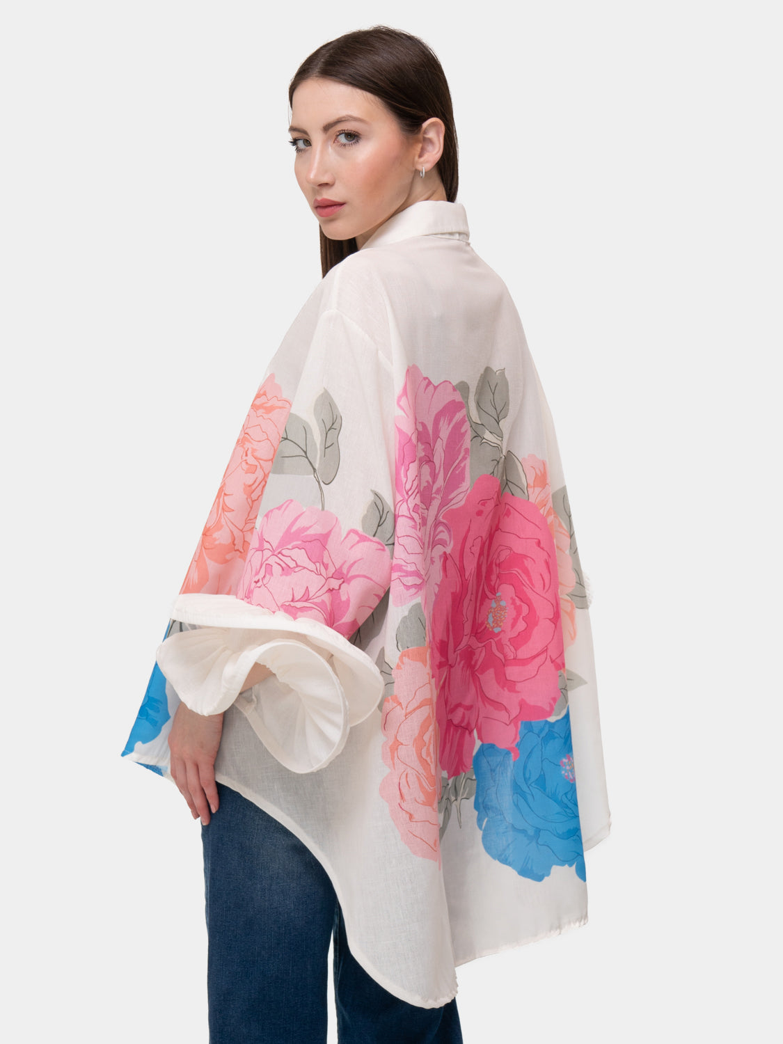 FLAMENCO Shirt - Pink and Blue Flowers - White