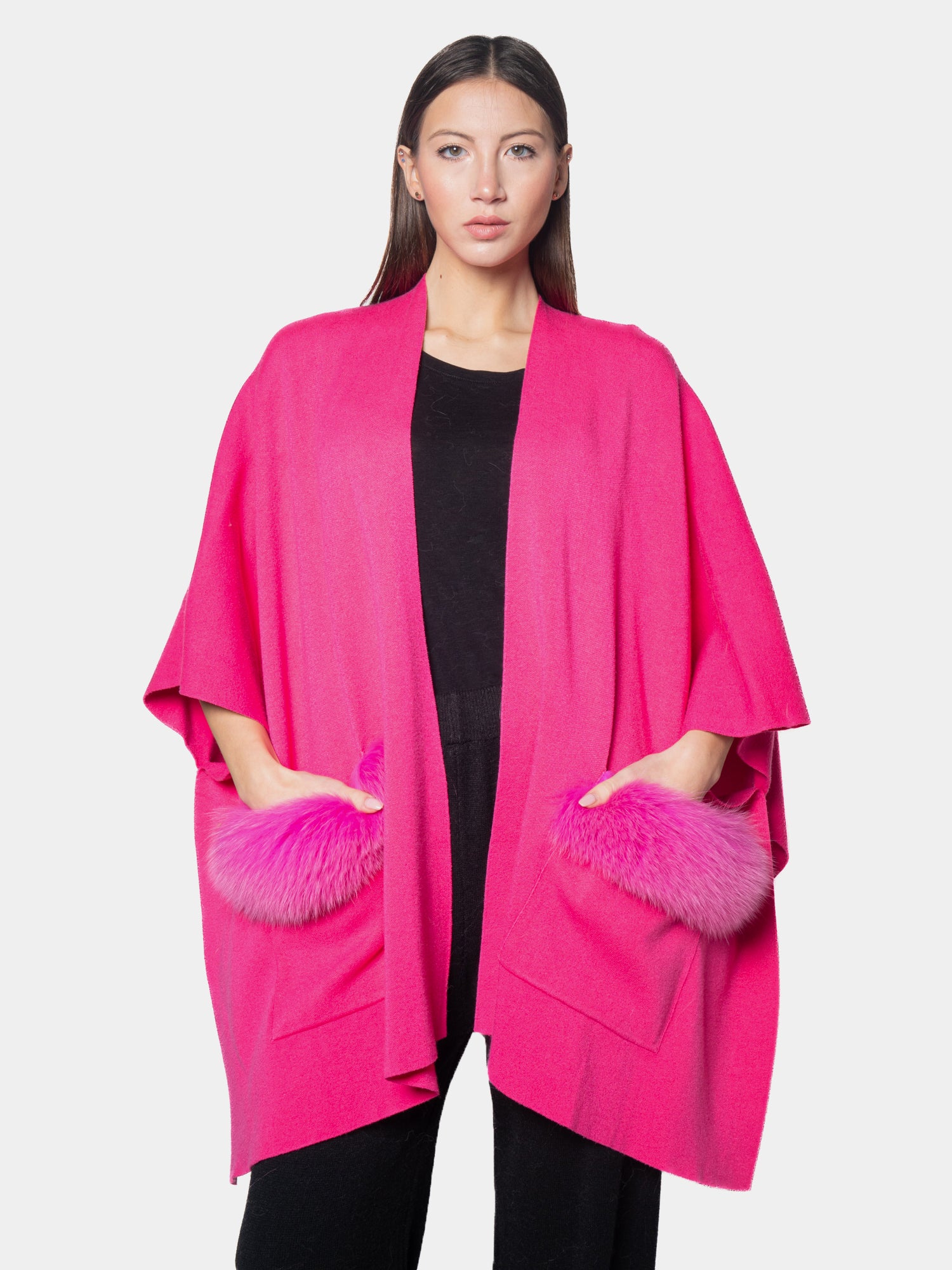 CANNES - Kimono with fur on the pockets Fuchsia