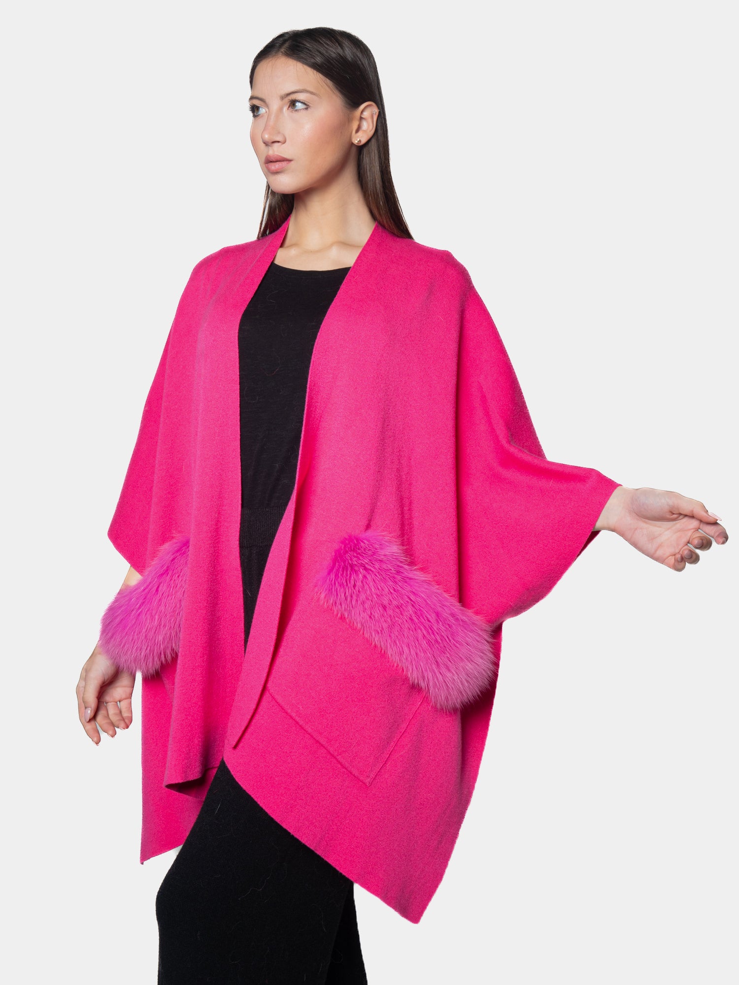 CANNES - Kimono with fur on the pockets Fuchsia