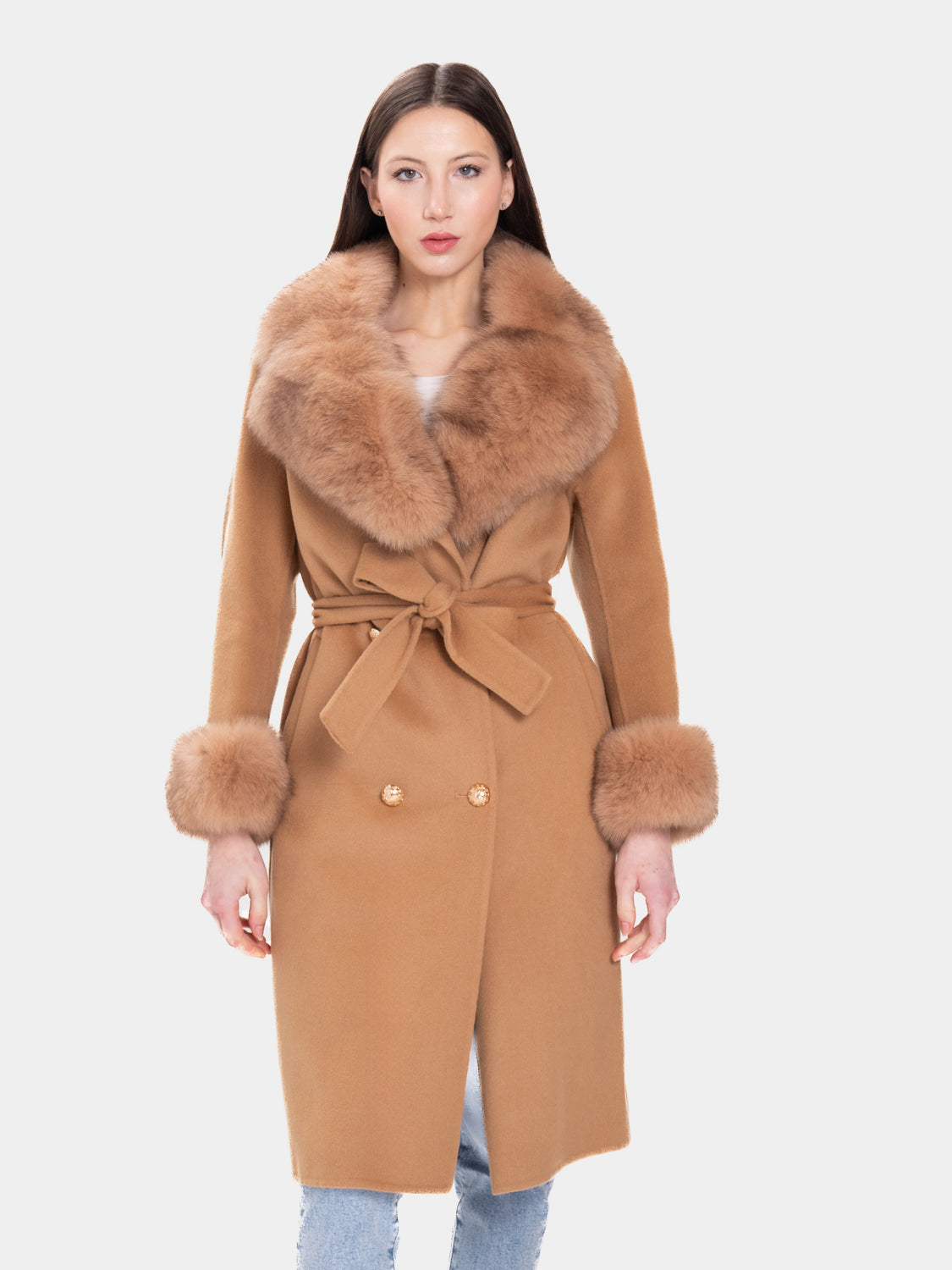 COAT - cashmere fox collar and cuffs Camel