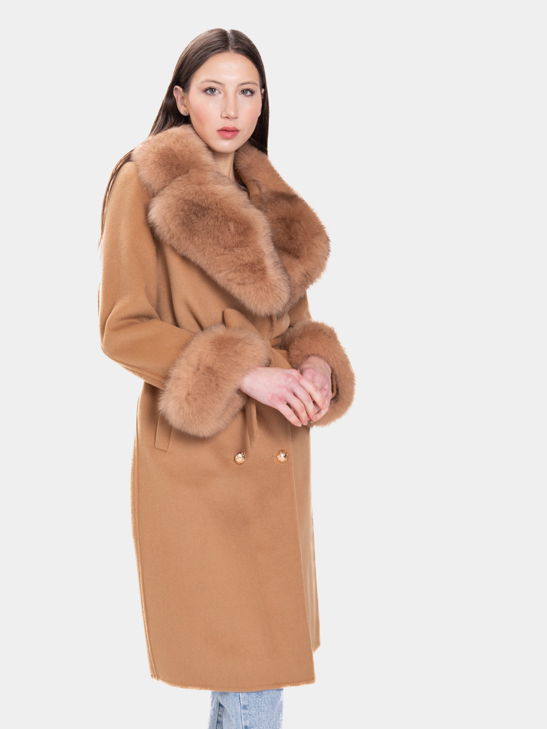 COAT - cashmere fox collar and cuffs Camel