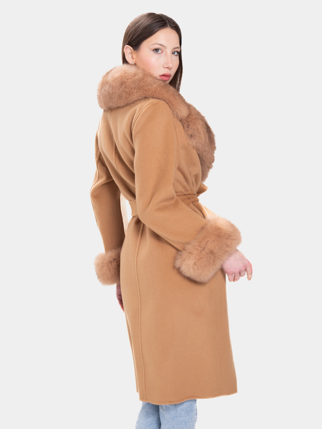 COAT - cashmere fox collar and cuffs Camel