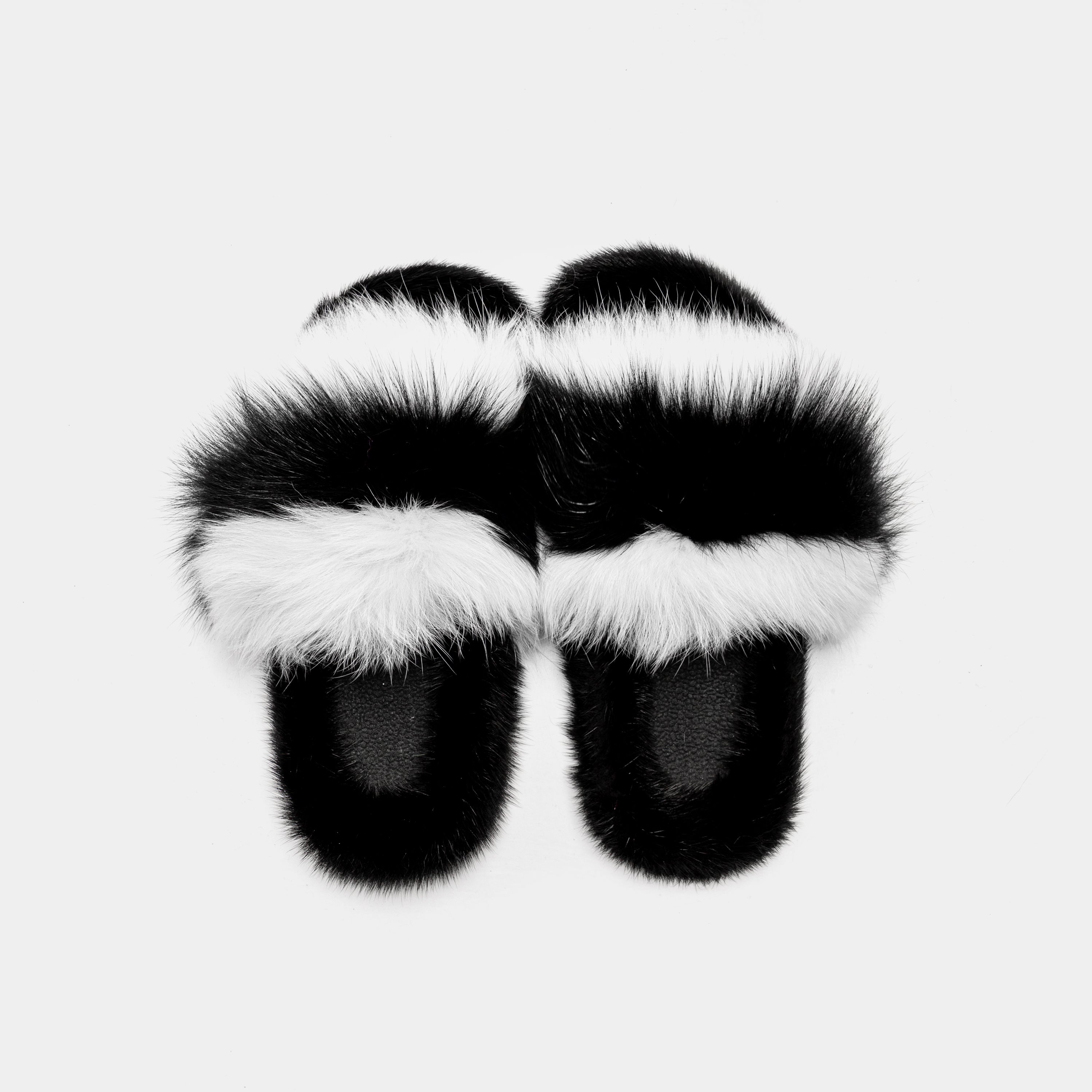 ASPEN - Slipper with Mink Fur and Black and White Fox