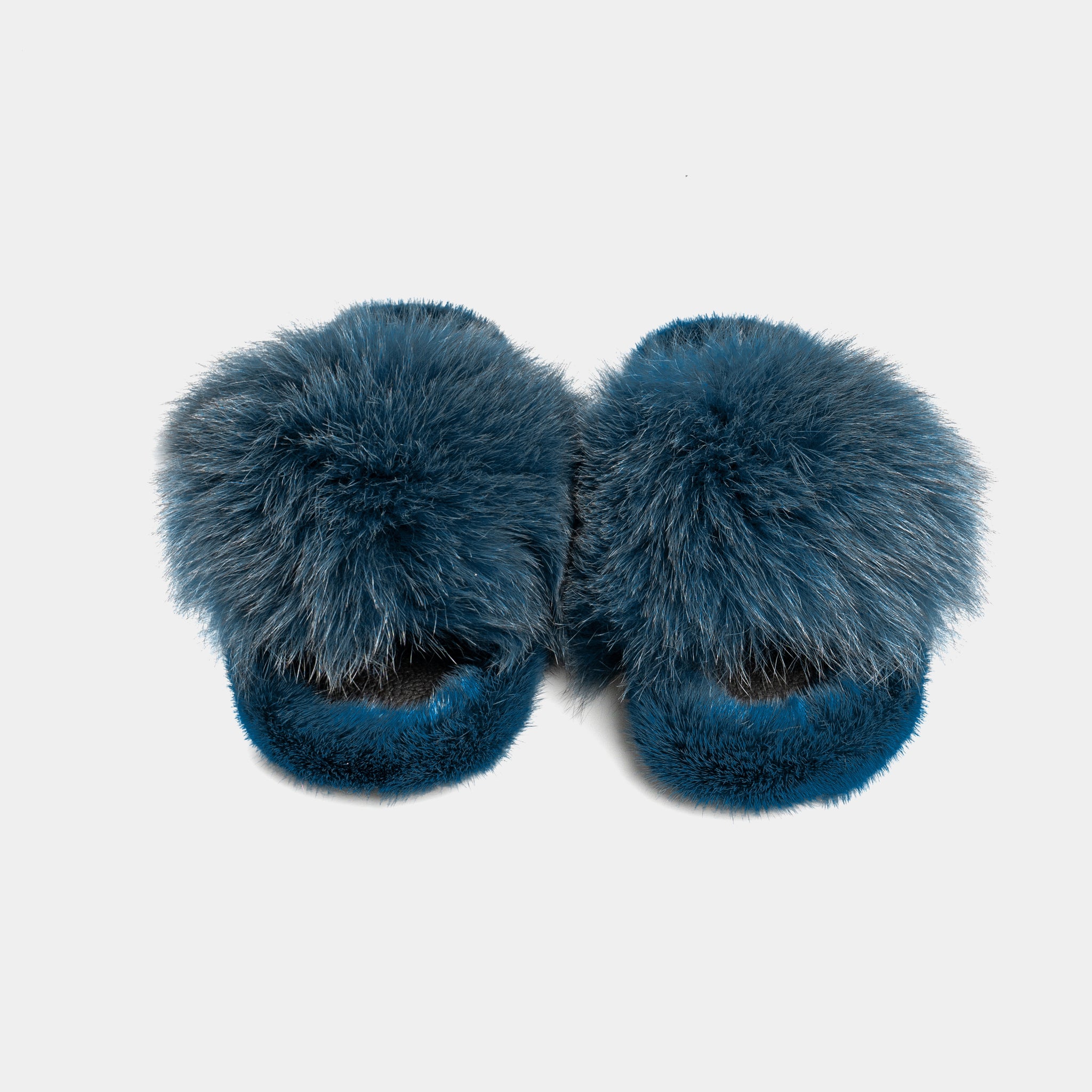 ASPEN - Slipper con Pelo di Visone & Volpe Blu Oceano