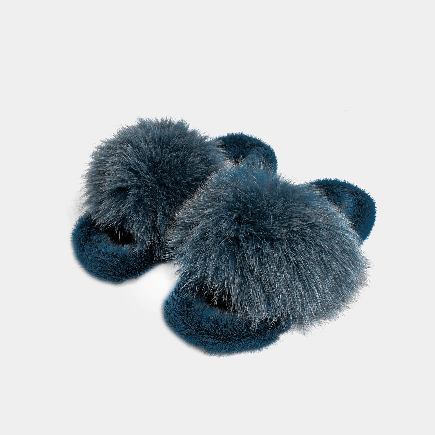 ASPEN - Slipper con Pelo di Visone & Volpe Blu Oceano