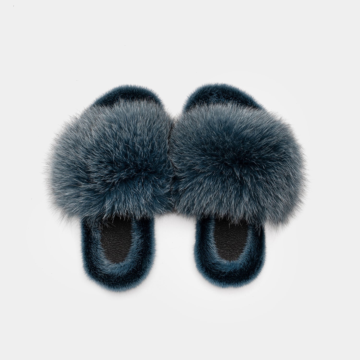 ASPEN - Slipper con Pelo di Visone & Volpe Blu Oceano