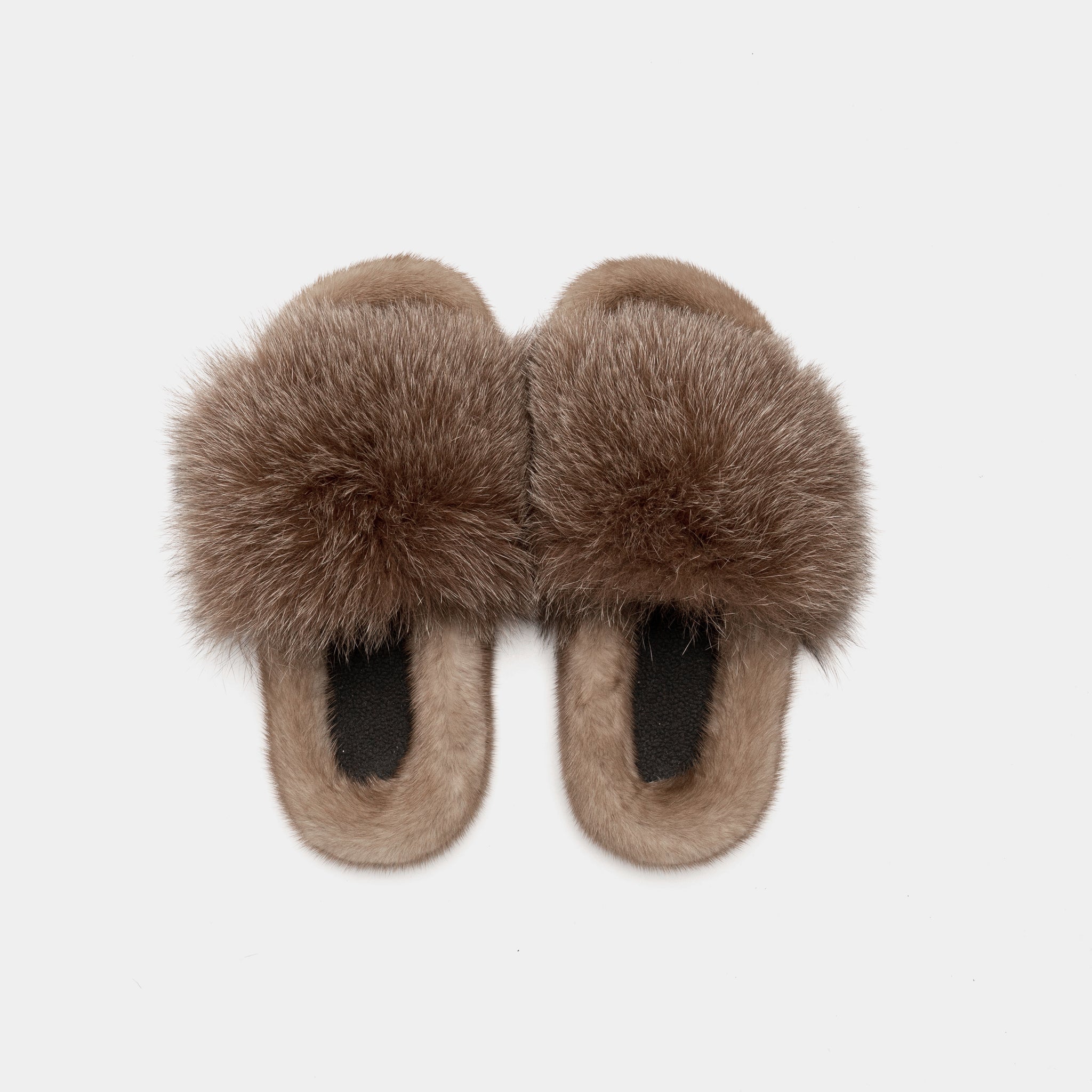 ASPEN - Slippers with Mink Fur and Camel Fox