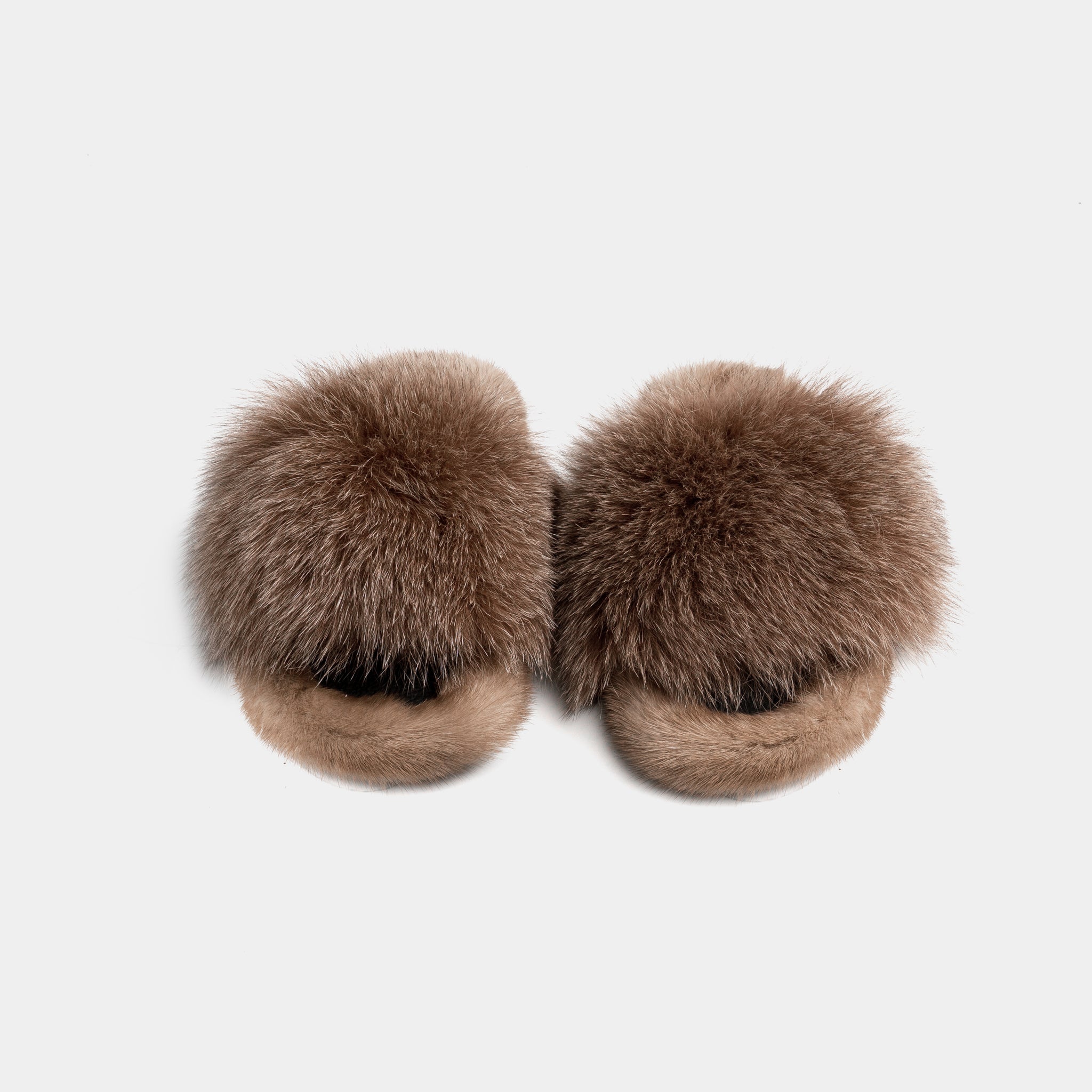 ASPEN - Slippers with Mink Fur and Camel Fox