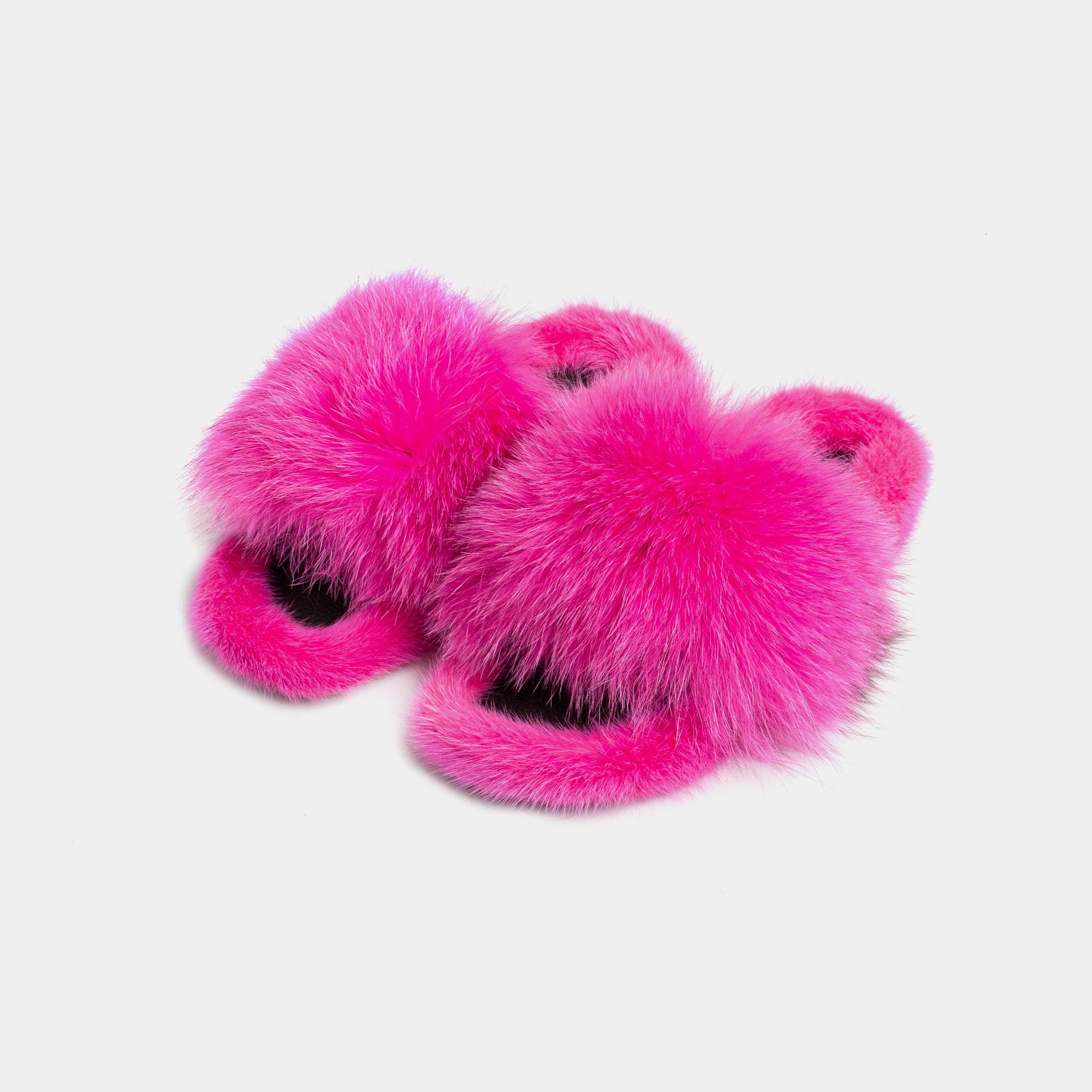 ASPEN - Slipper con Pelo di Visone & Volpe Fucsia