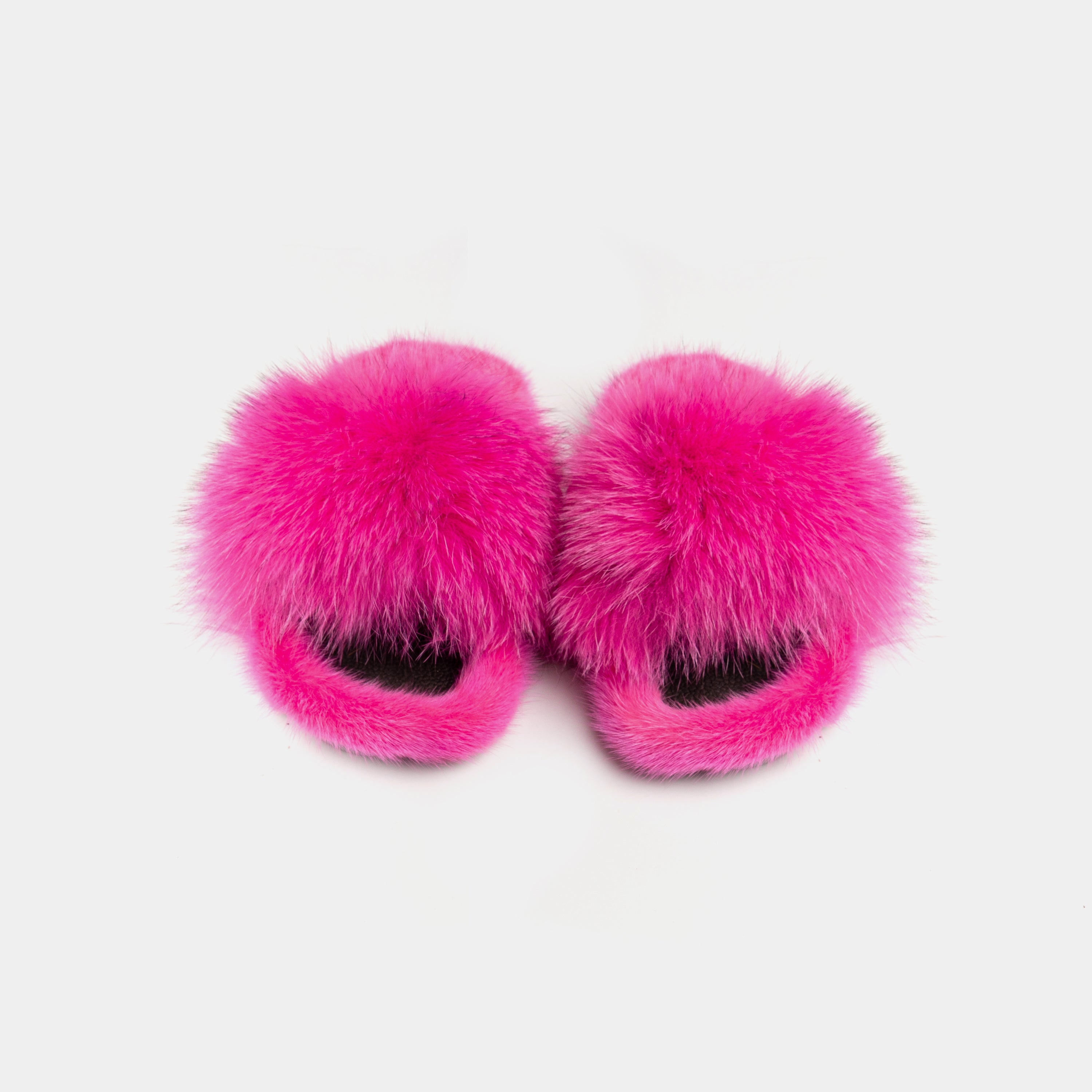 ASPEN - Slipper con Pelo di Visone & Volpe Fucsia